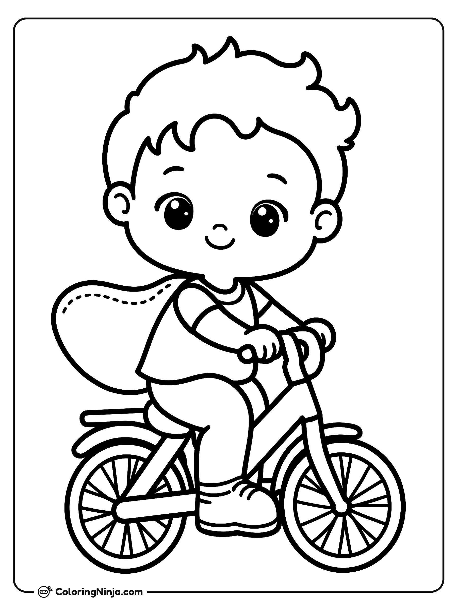 Bebé feliz en una bicicleta: dibujo para colorear