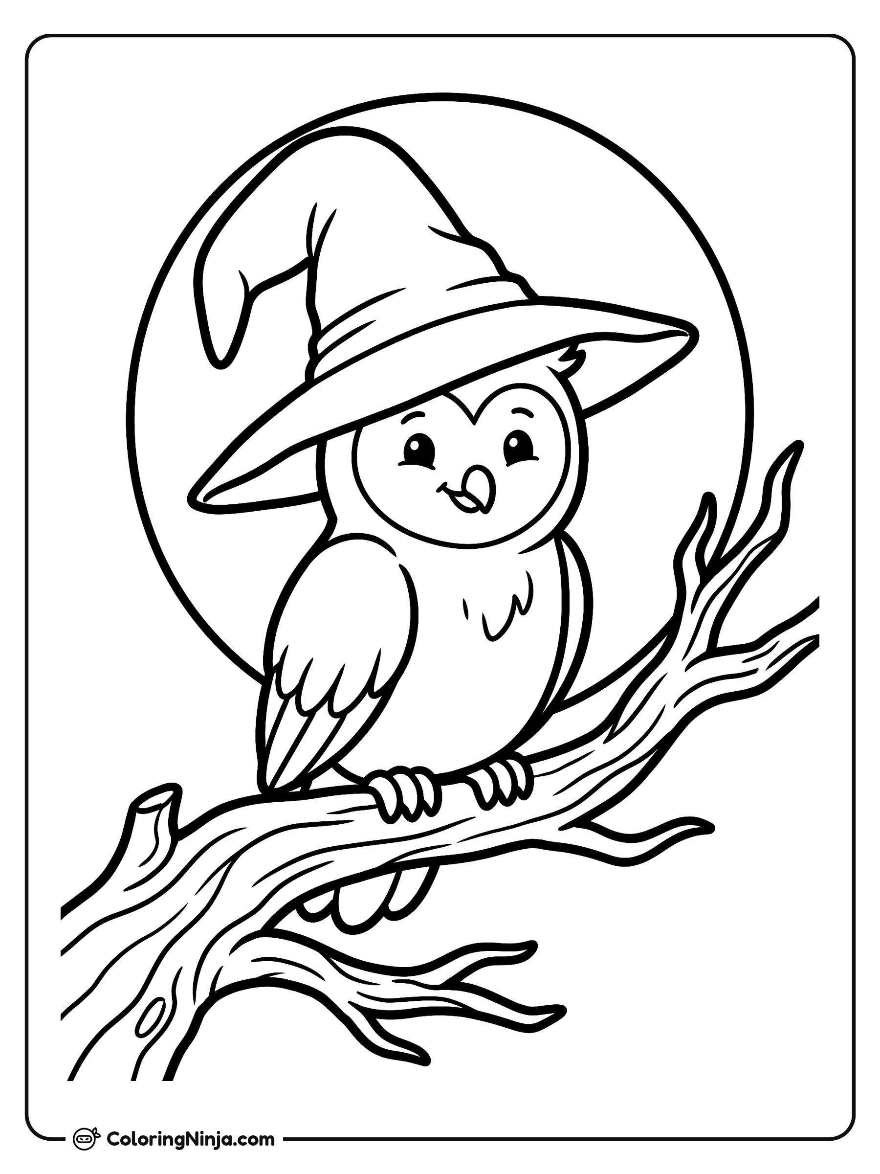 Little Owl Under the Moon Coloring Page