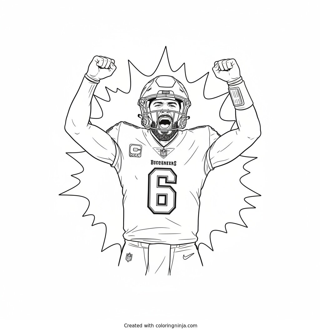 Baker Mayfield Celebrating a Touchdown Coloring Page