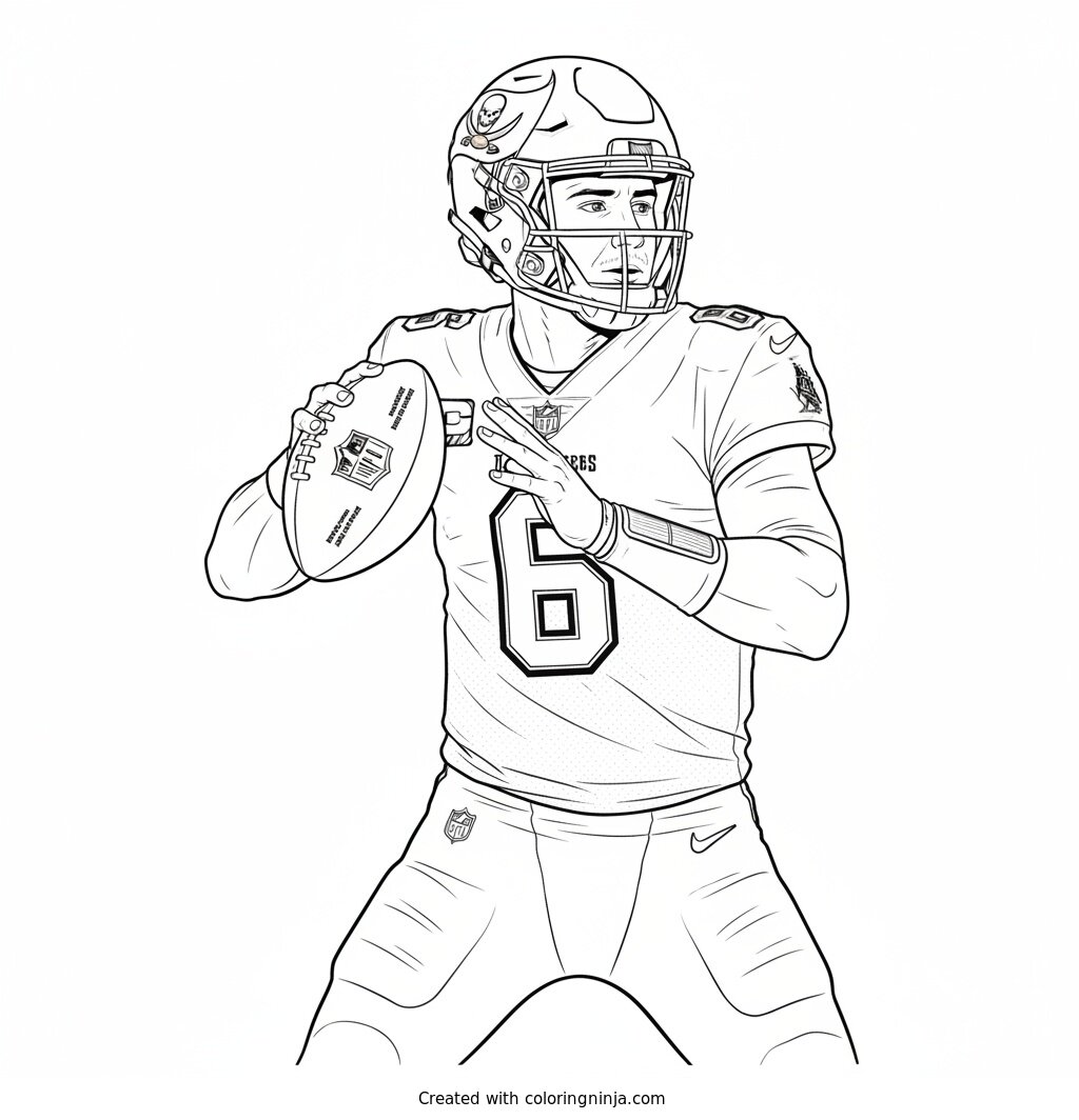Baker Mayfield Launching a Deep Pass Coloring Page