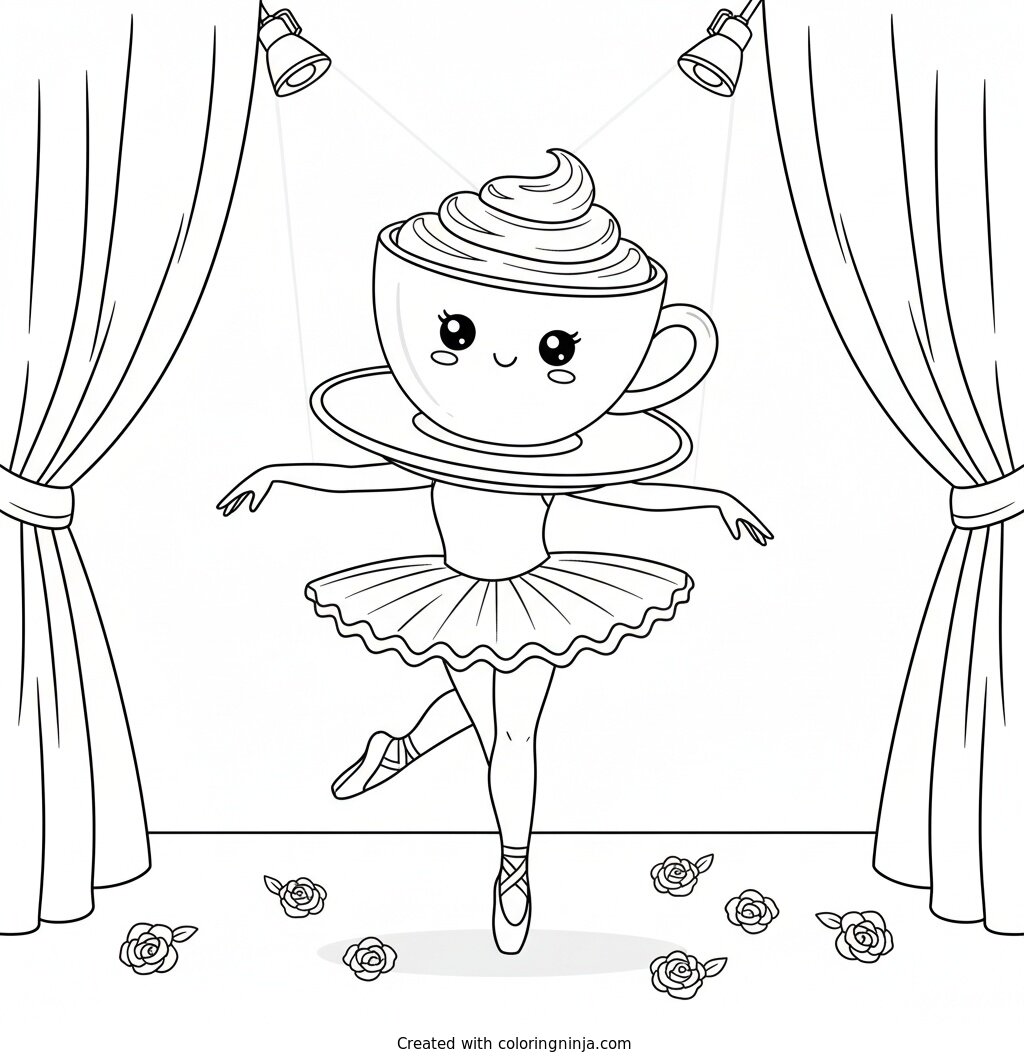 Ballerina Cappuccina on Stage Coloring Page
