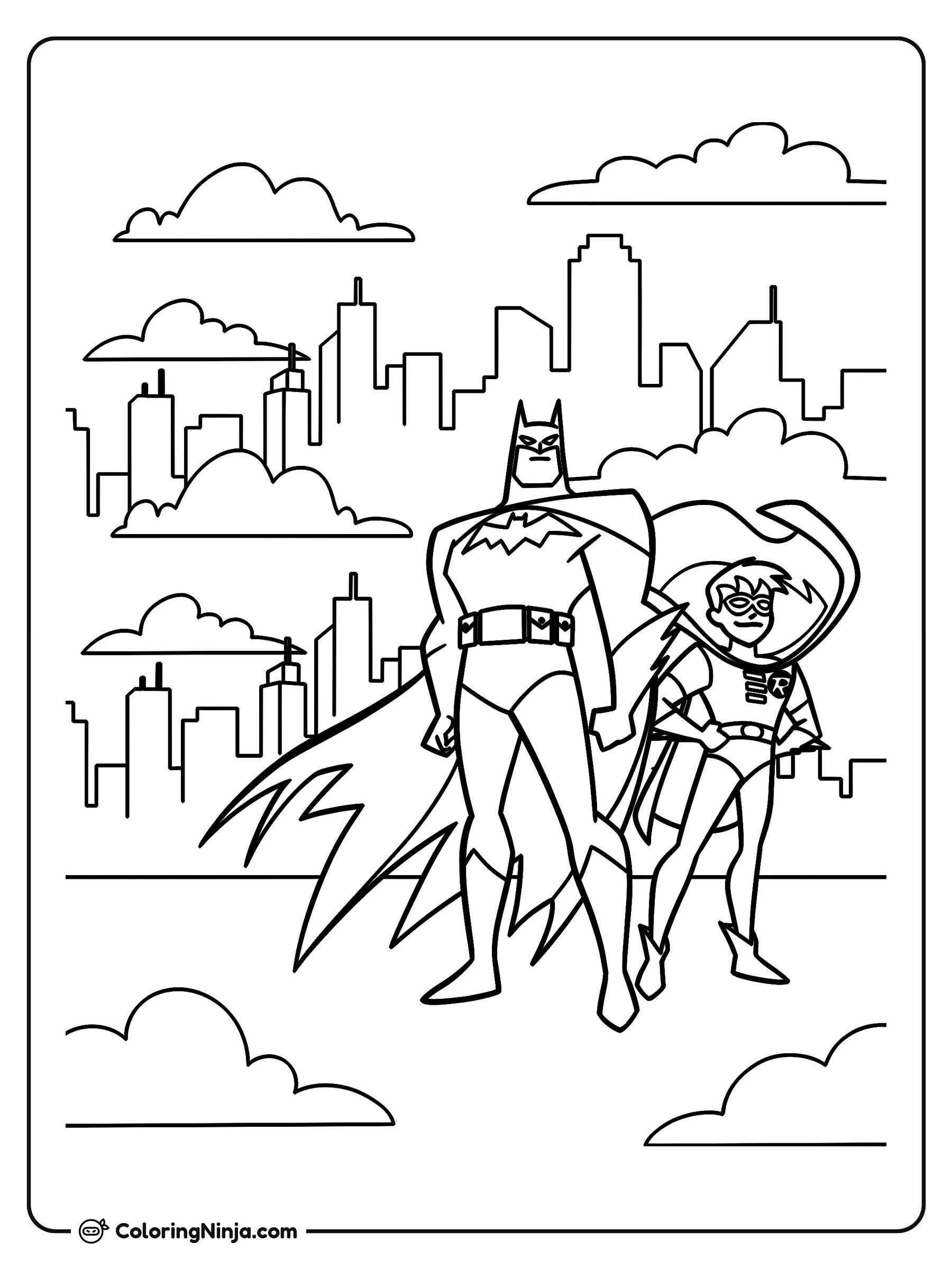 Batman y su compañero en la ciudad: dibujo para colorear