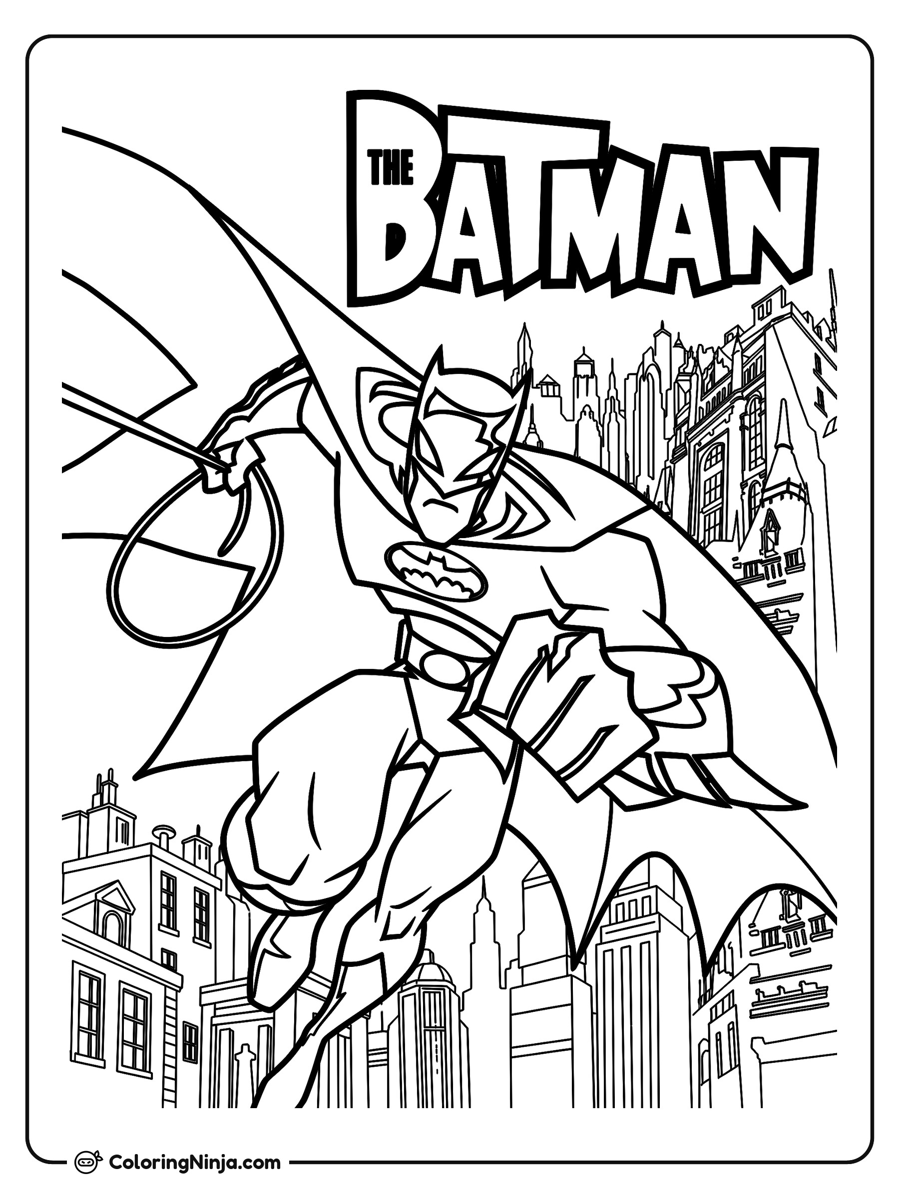 Batman saltando con su cuerda de gancho: dibujo para colorear