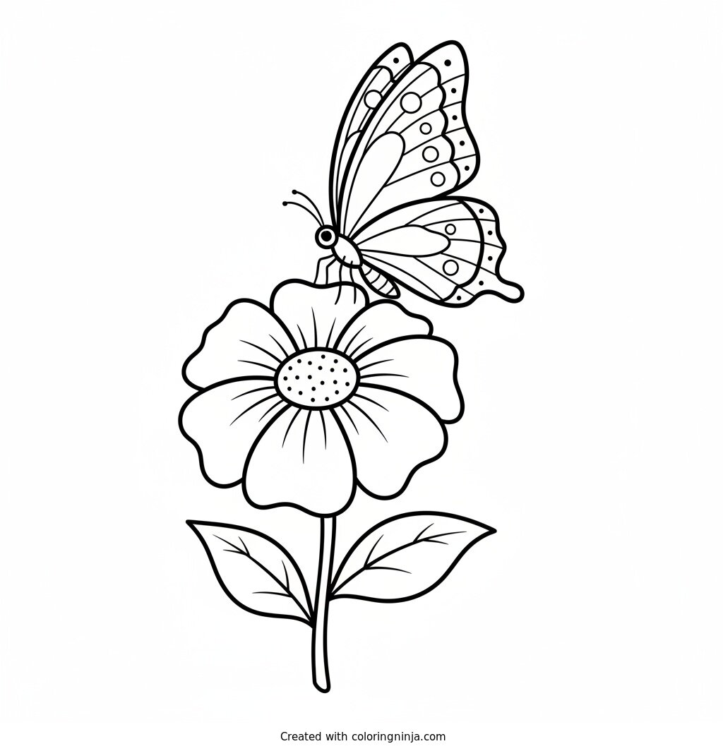 A Butterfly on a Flower Coloring Page