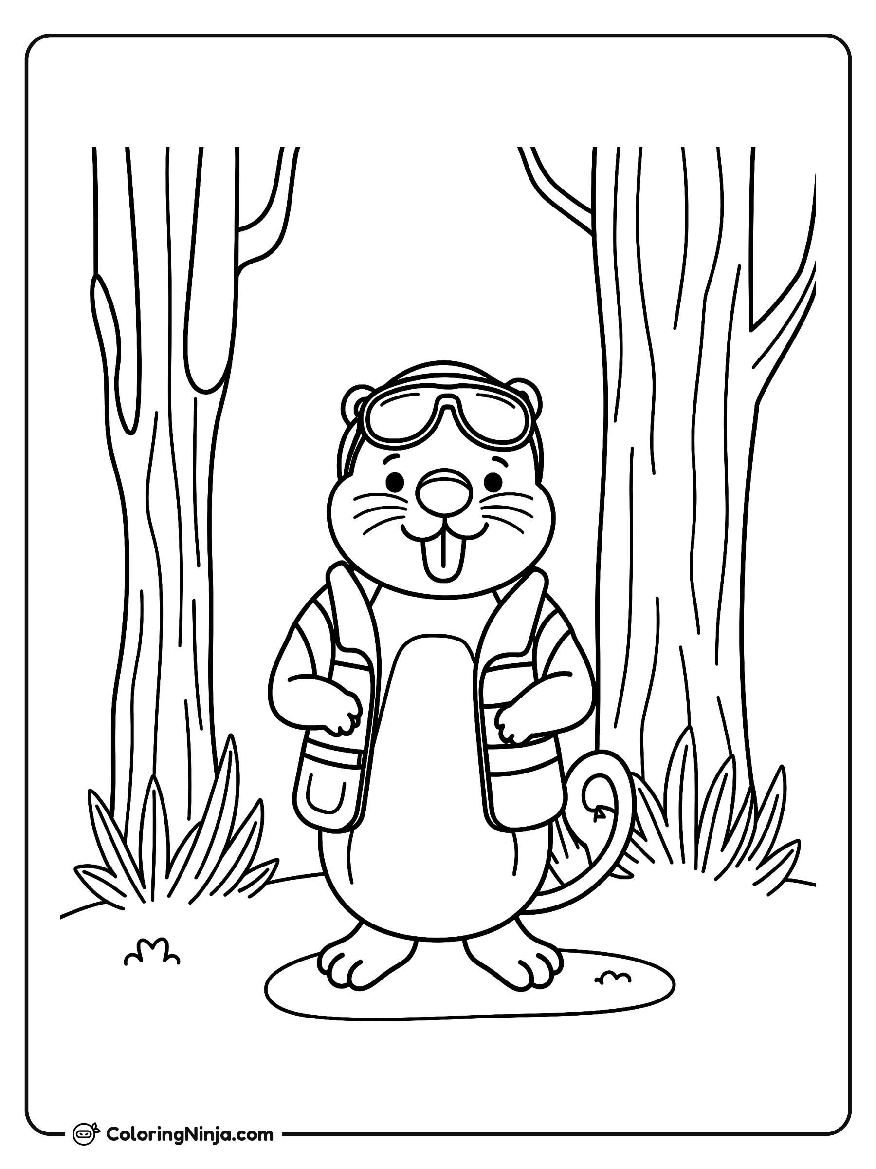Castor en el Bosque con Equipo de Seguridad: dibujo para colorear