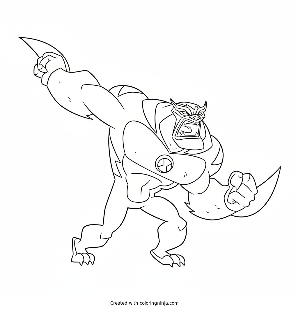 Coloring page of Ben 10's Rath Ready to Pounce
