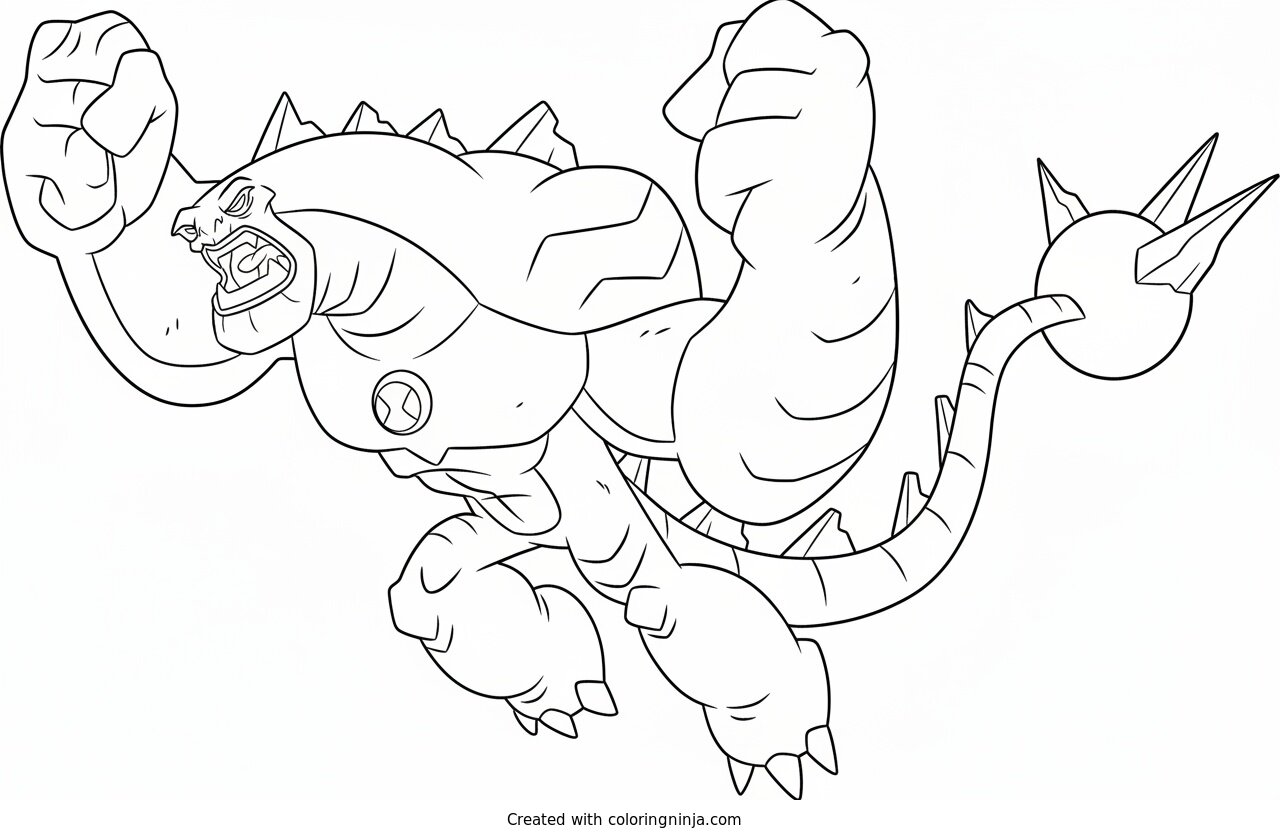 Coloring page of Ben 10's Spiky-Tailed Humungousaur