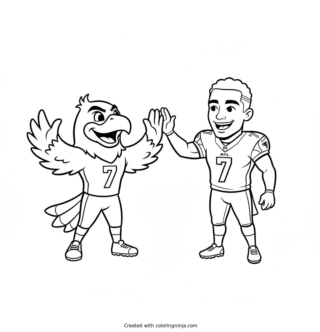 Bijan Robinson Cartoon High Five Coloring Page