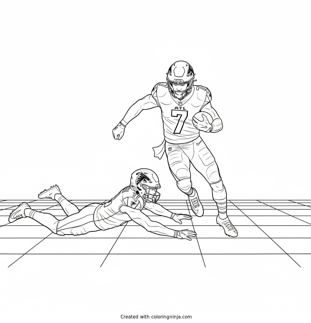 Bijan Robinson Jukes a Defender Coloring Page