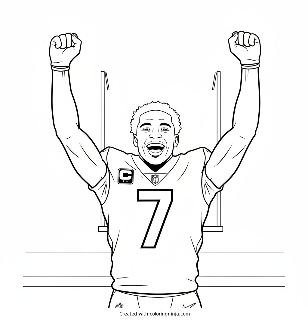 Bijan Robinson Celebrates a Touchdown Coloring Page