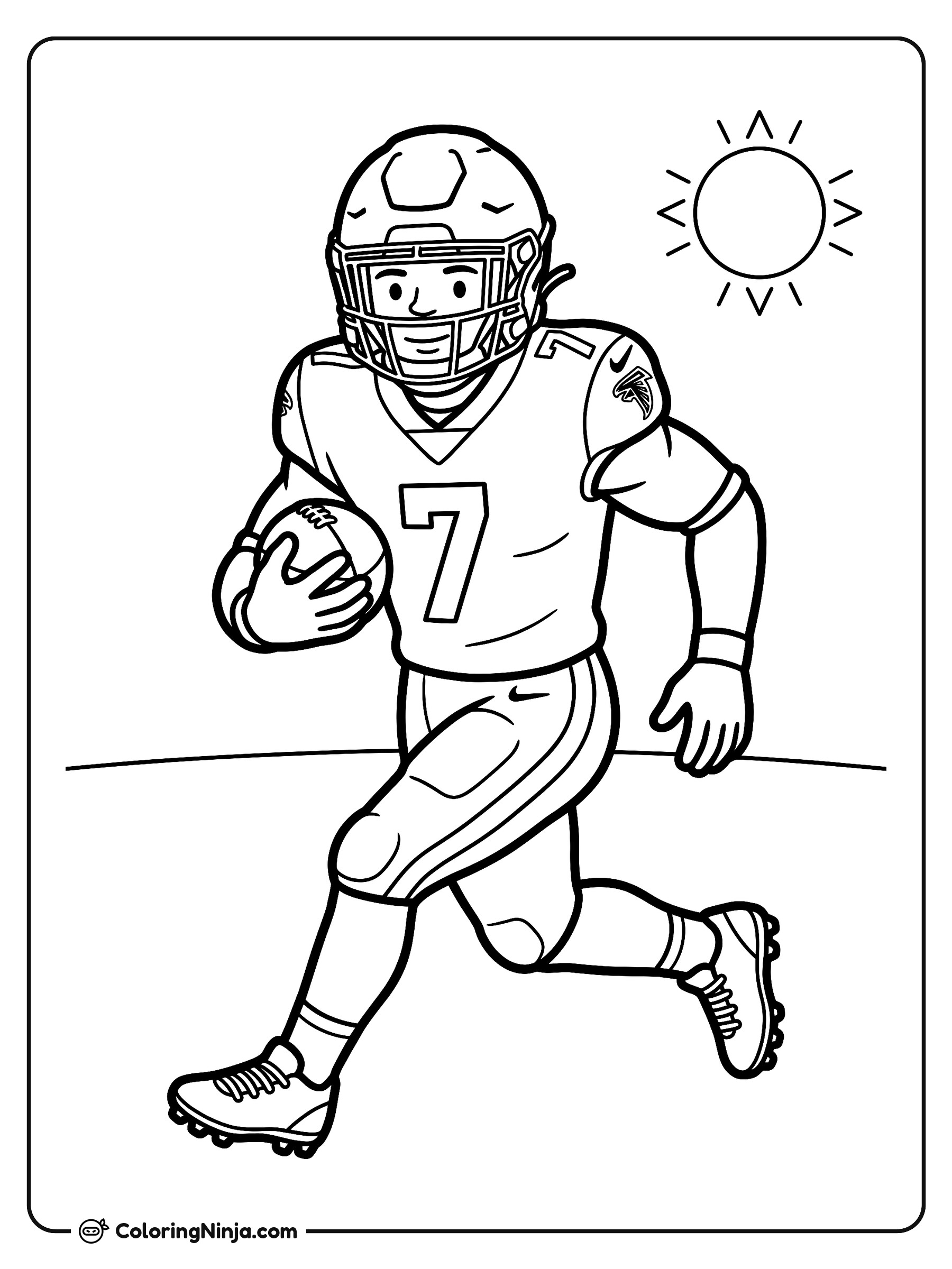 Bijan Robinson Running with Football Coloring Page