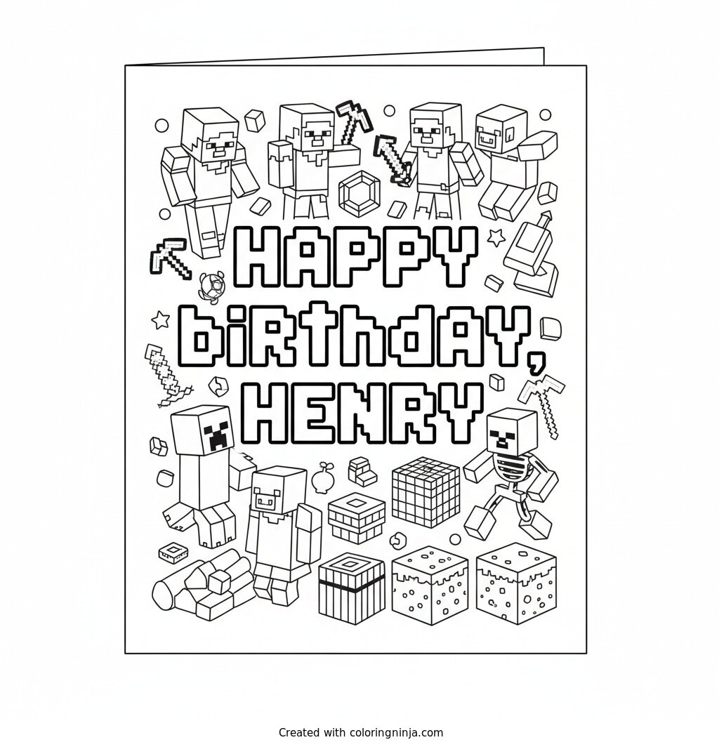Minecraft Birthday Card for Henry Coloring Page