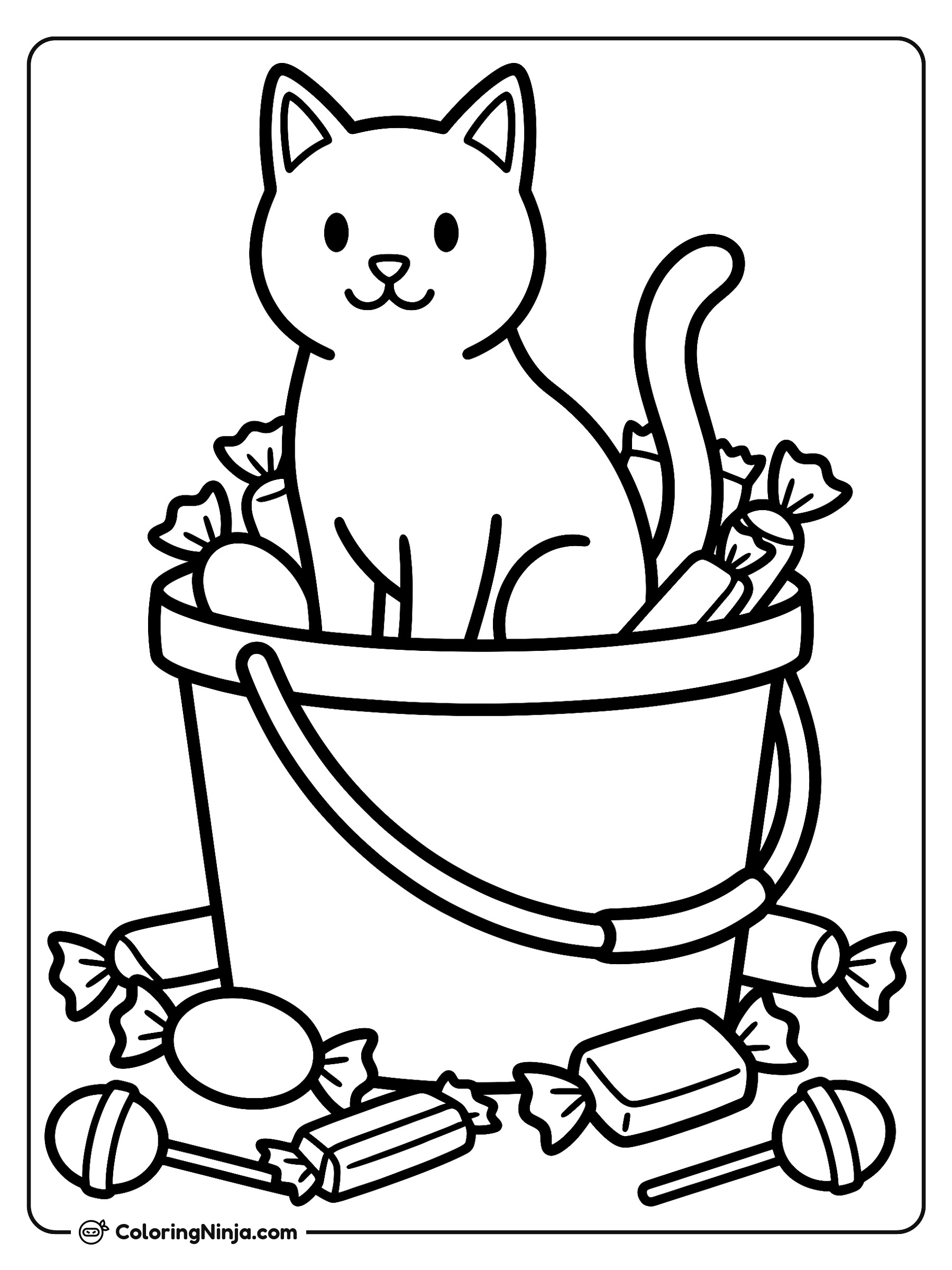 Black Cat in the Candy Coloring Page