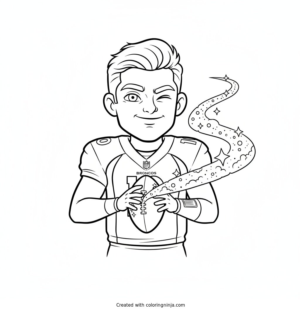 Bo Nix Cartoon Hero Coloring Page