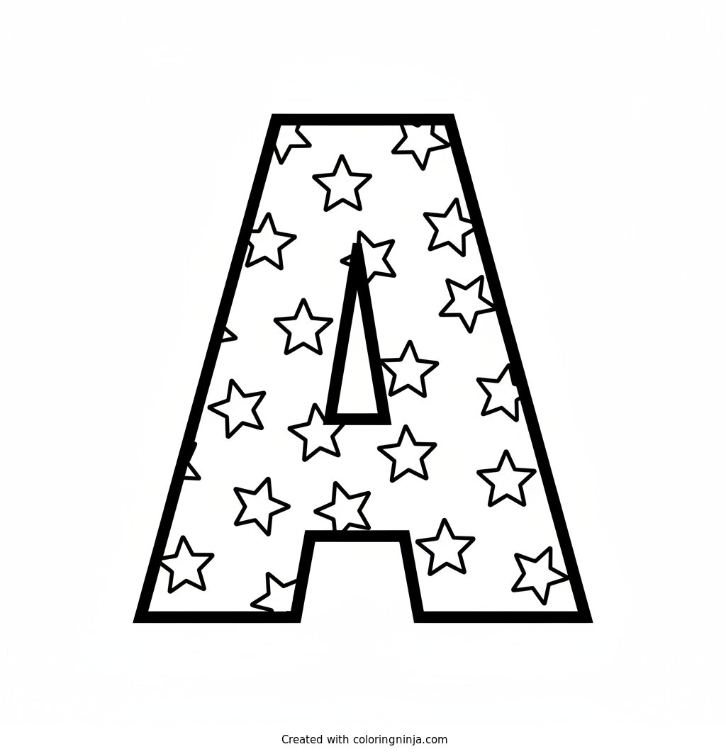 Bold Blocky Letter A Decorated with Small Stars Coloring Page
