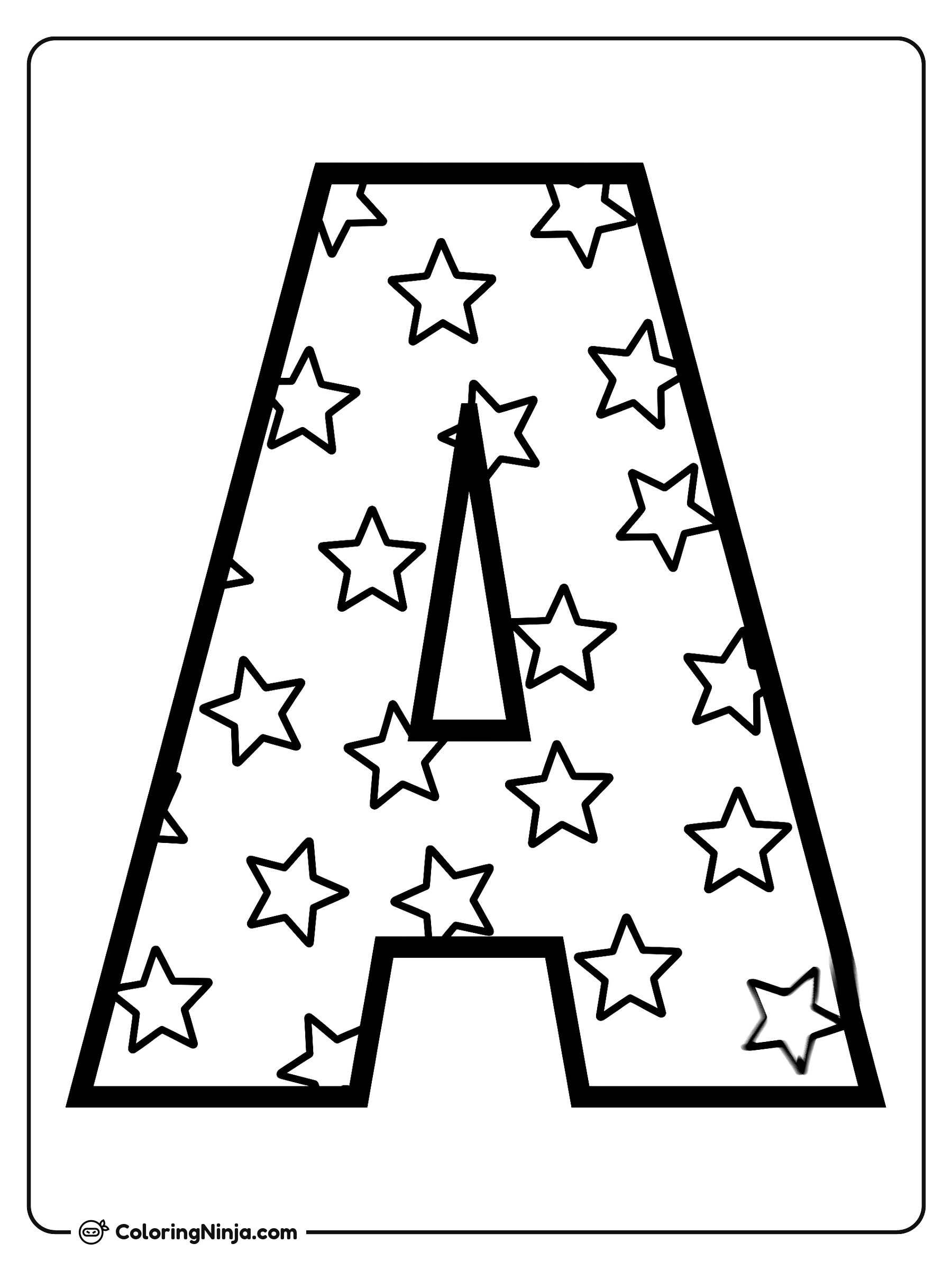 Letra A grande decorada con estrellas: dibujo para colorear