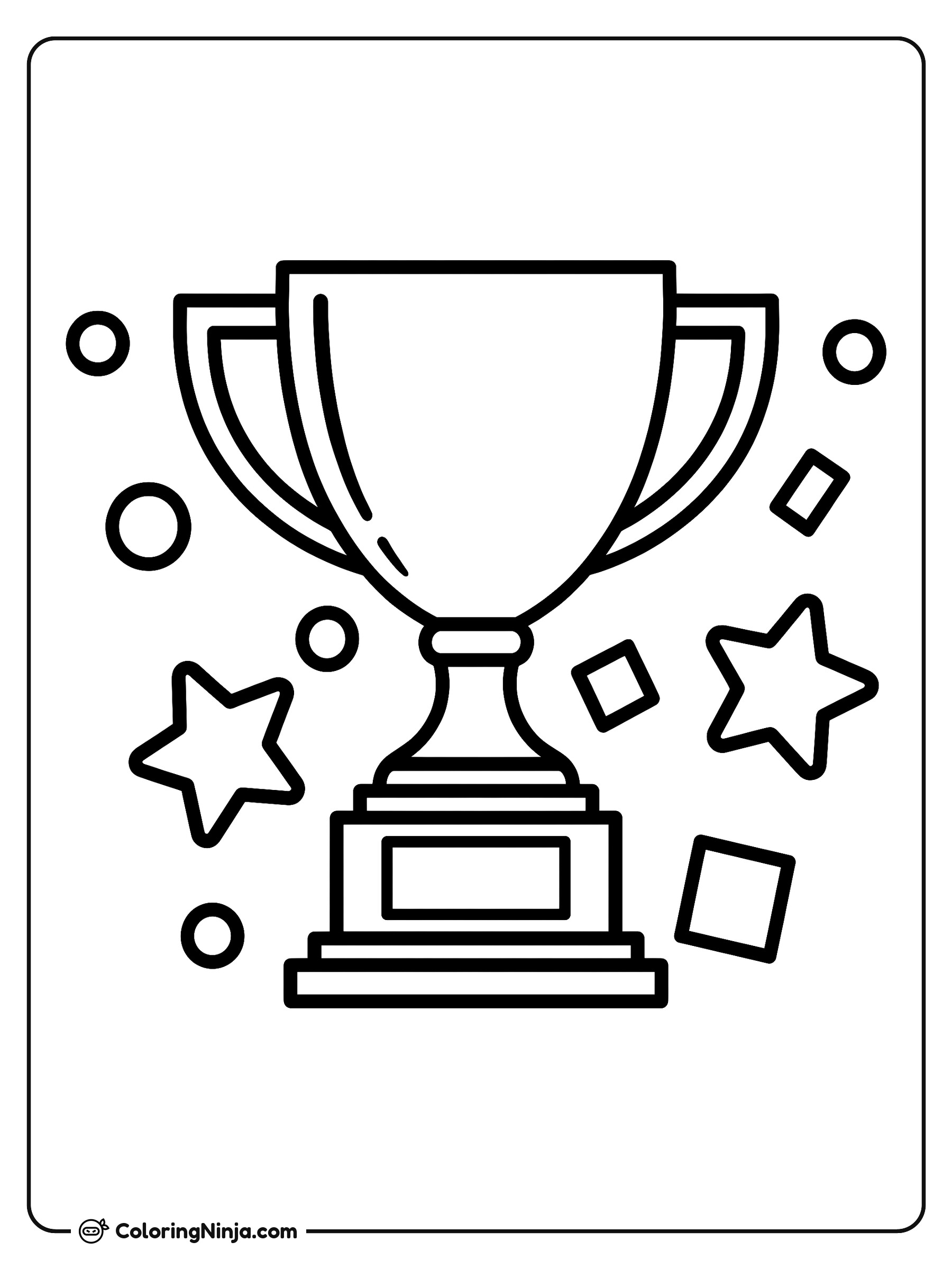 Trofeo de campeonato y confeti: dibujo para colorear