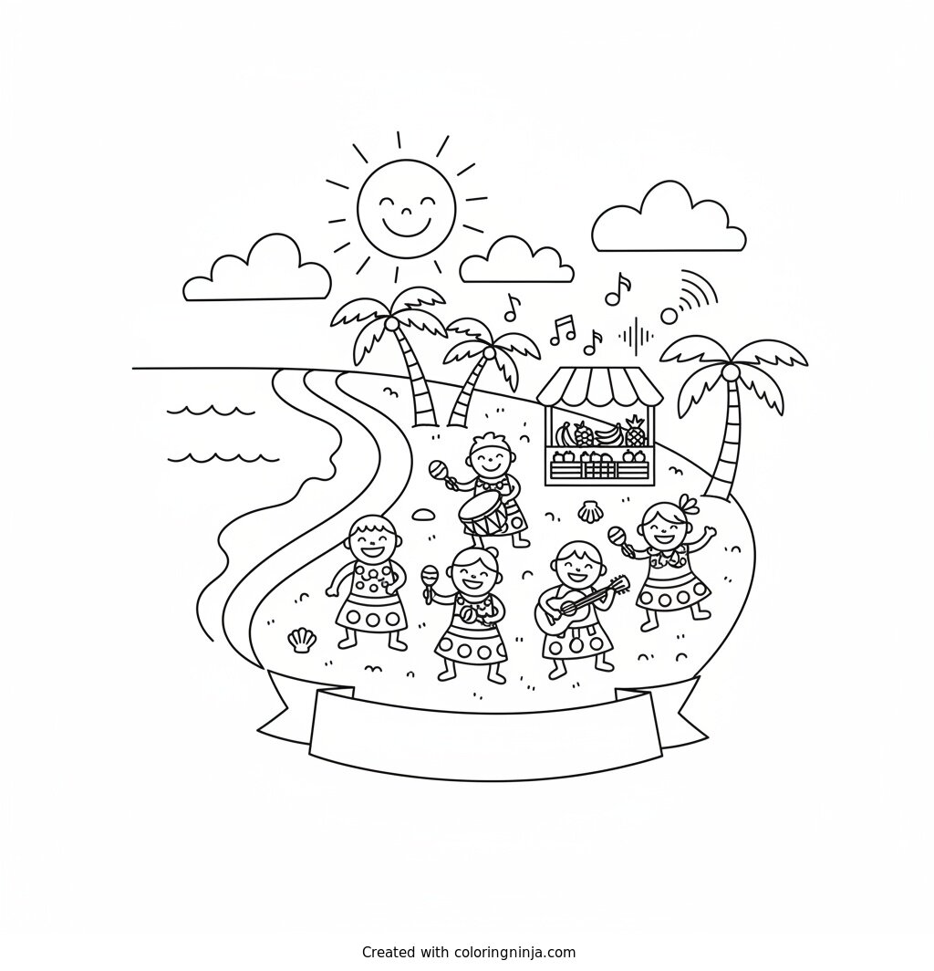 A coloring page of Boriken,a beautiful island in the carbbean sea...with warm beaches,good food,vibrant music and wonderful people