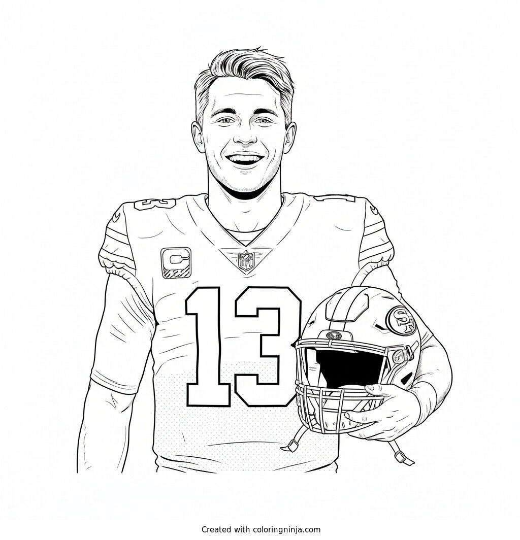 Brock Purdy Holding His Helmet Coloring Page