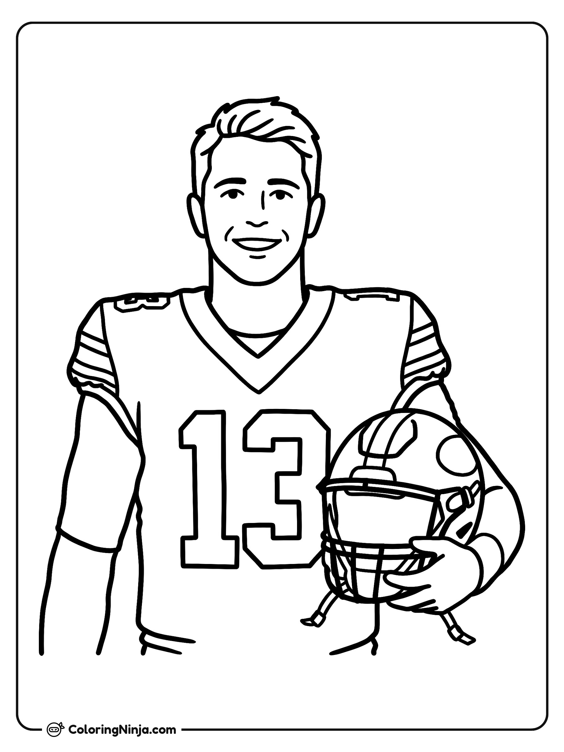 Brock Purdy sosteniendo su casco: dibujo para colorear