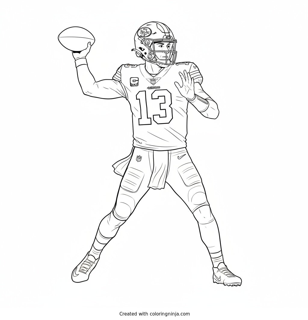Brock Purdy Throwing Deep Pass Coloring Page