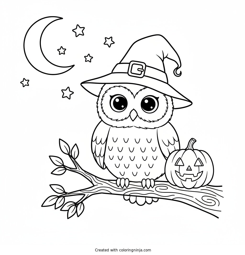 Búho Con Sombrero De Bruja Coloring Page