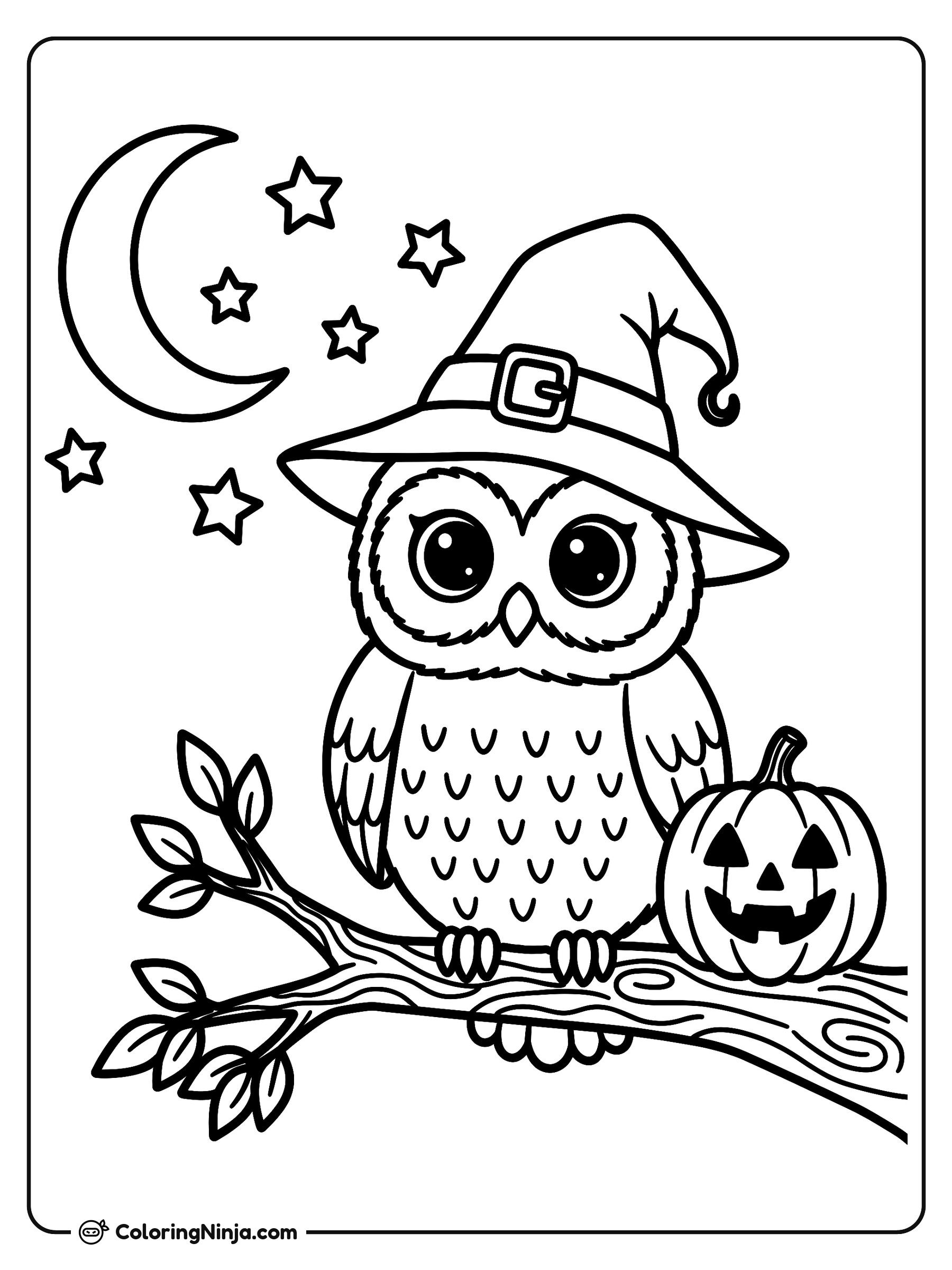 Búho con sombrero de bruja: dibujo para colorear