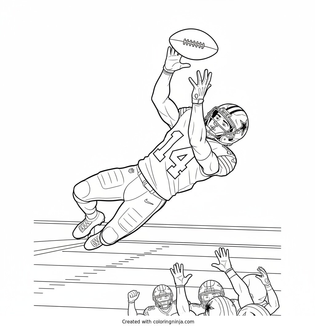 Caleb Downs Leaping Interception Catch Coloring Page