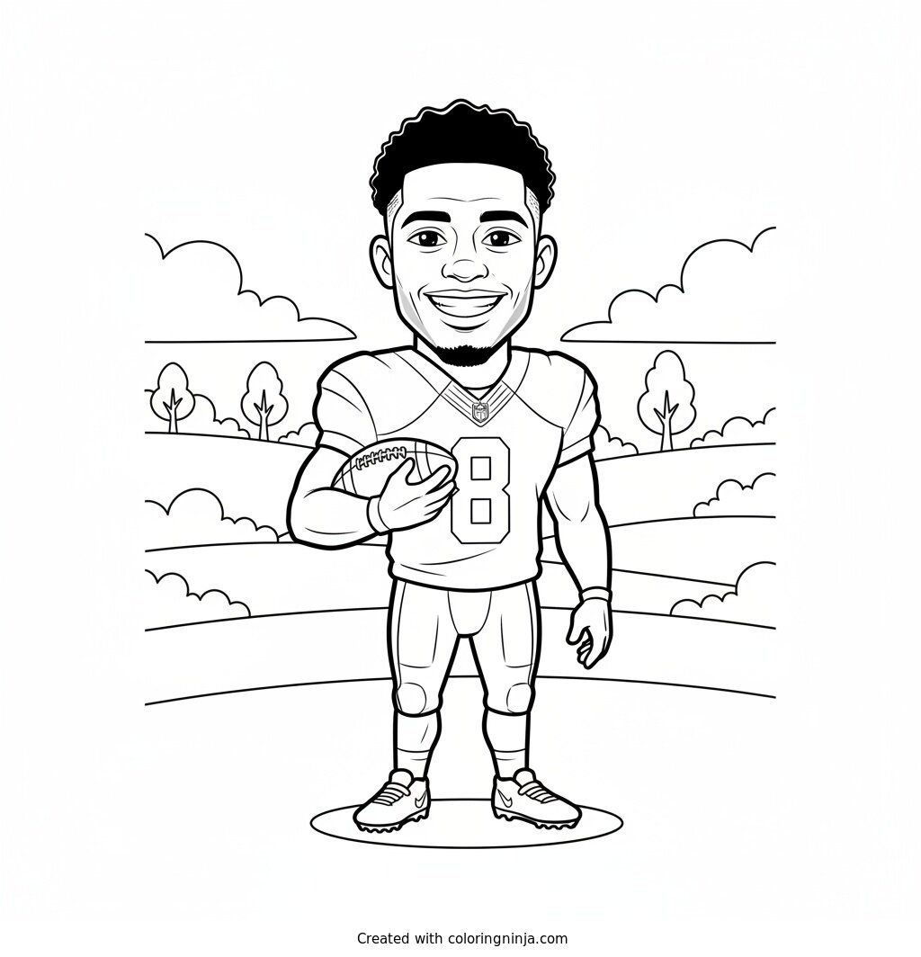 Caleb Williams Friendly Cartoon Football Coloring Page