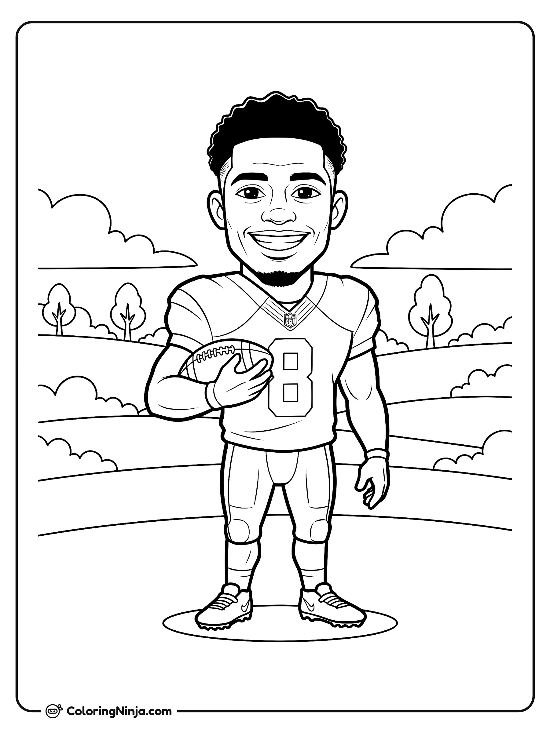 Caleb Williams en estilo animado: dibujo para colorear