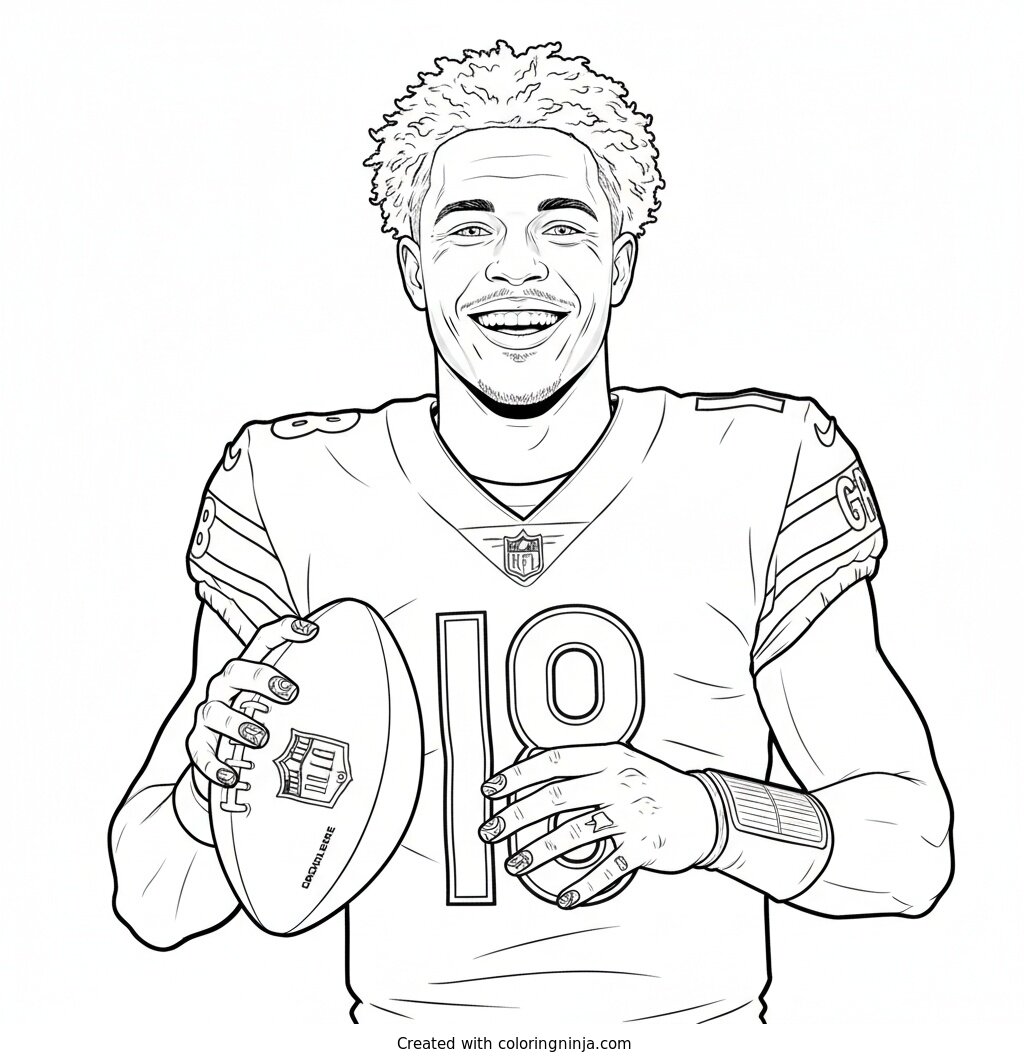 Caleb Williams Portrait Smile Coloring Page
