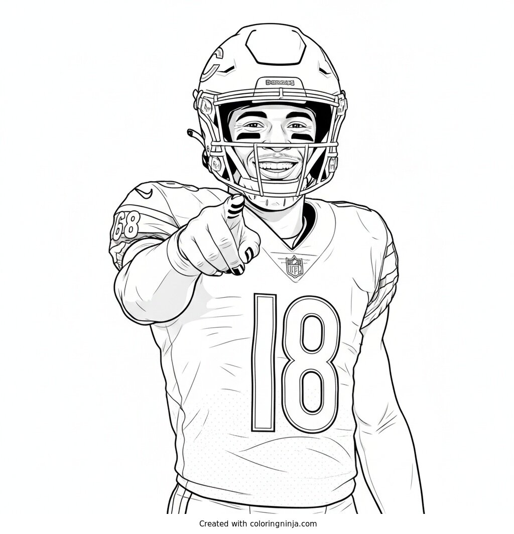 Caleb Williams Touchdown Celebration Coloring Page
