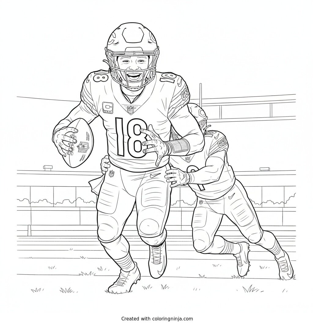 Caleb Williams Scrambling Action Coloring Page