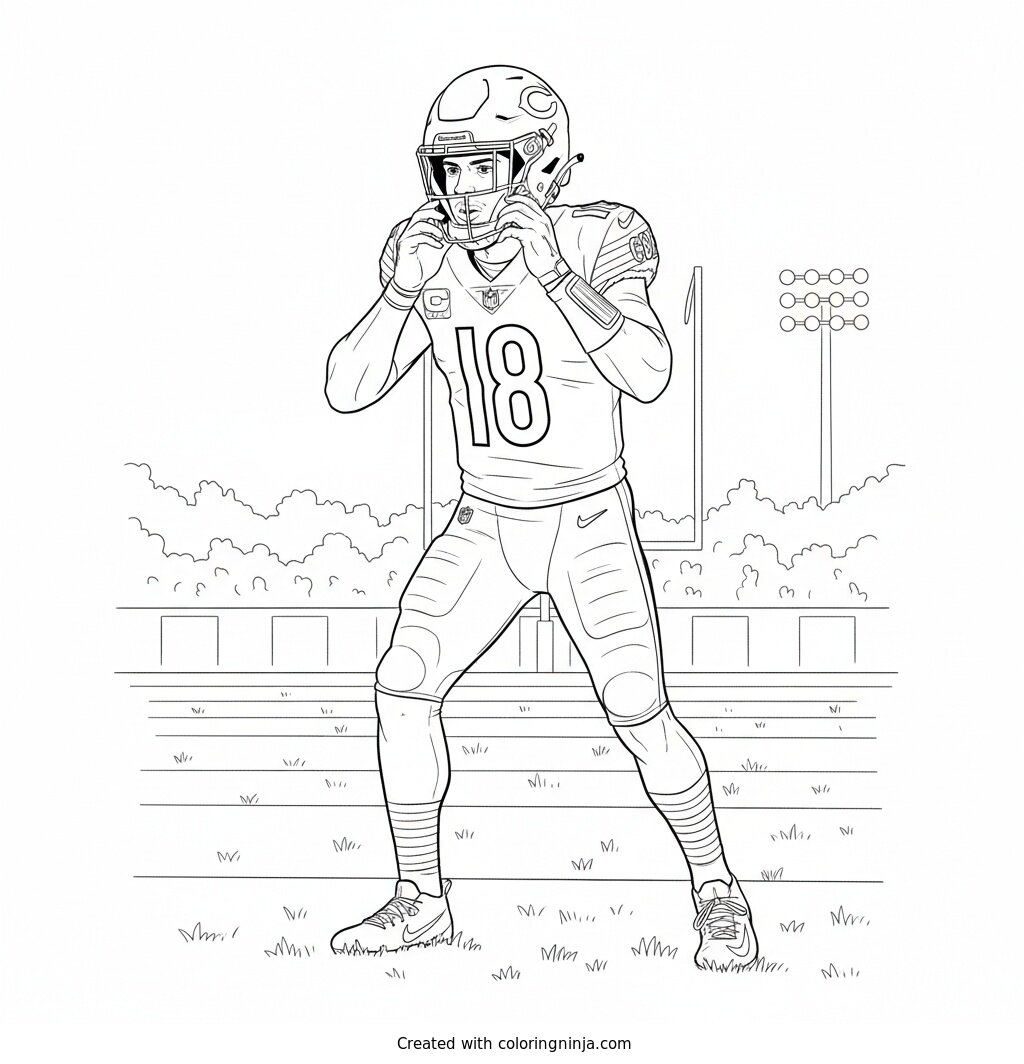 Caleb Williams Adjusting His Helmet Coloring Page
