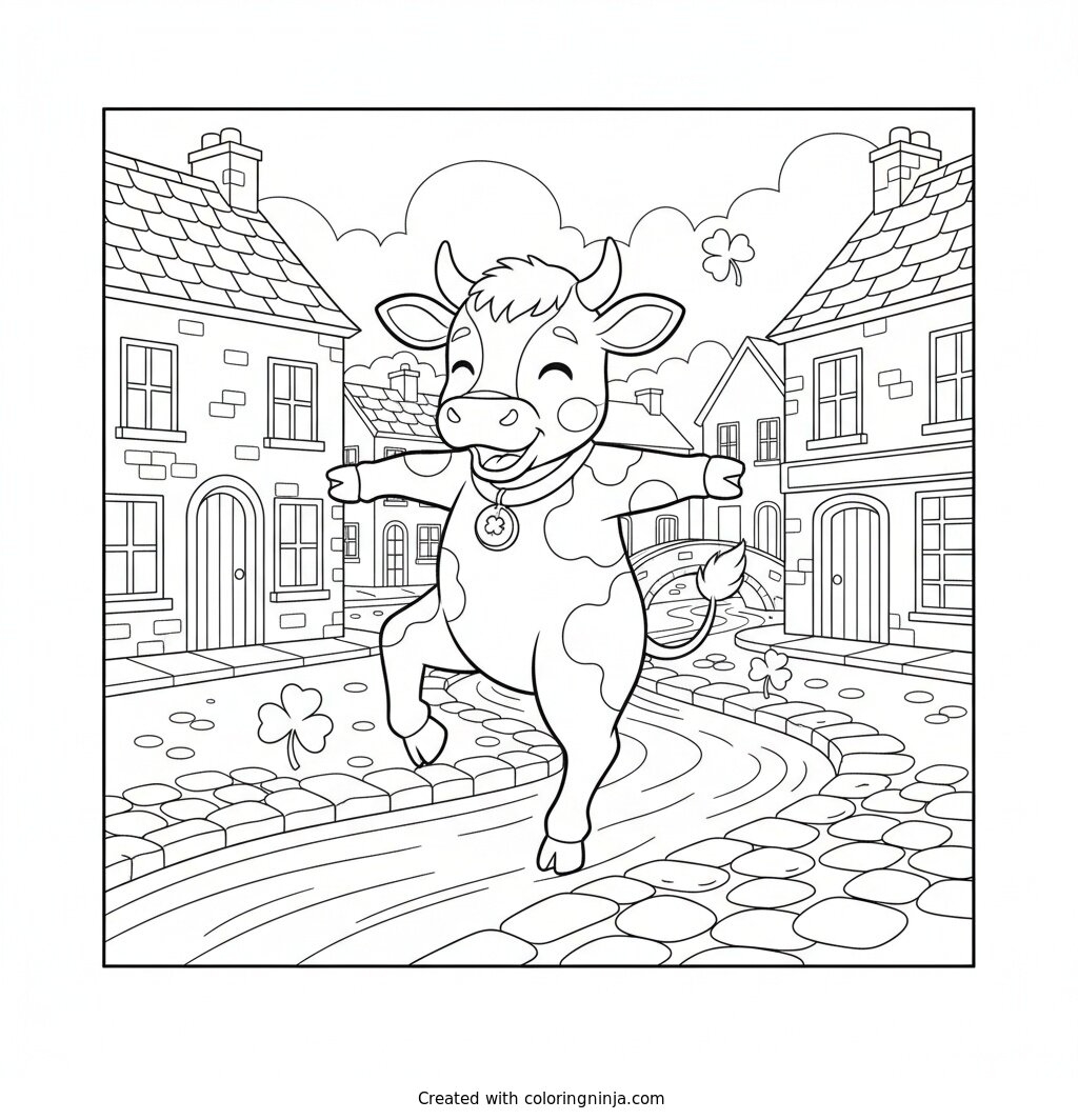 A Calf Dancing in an Irish Town Coloring Page