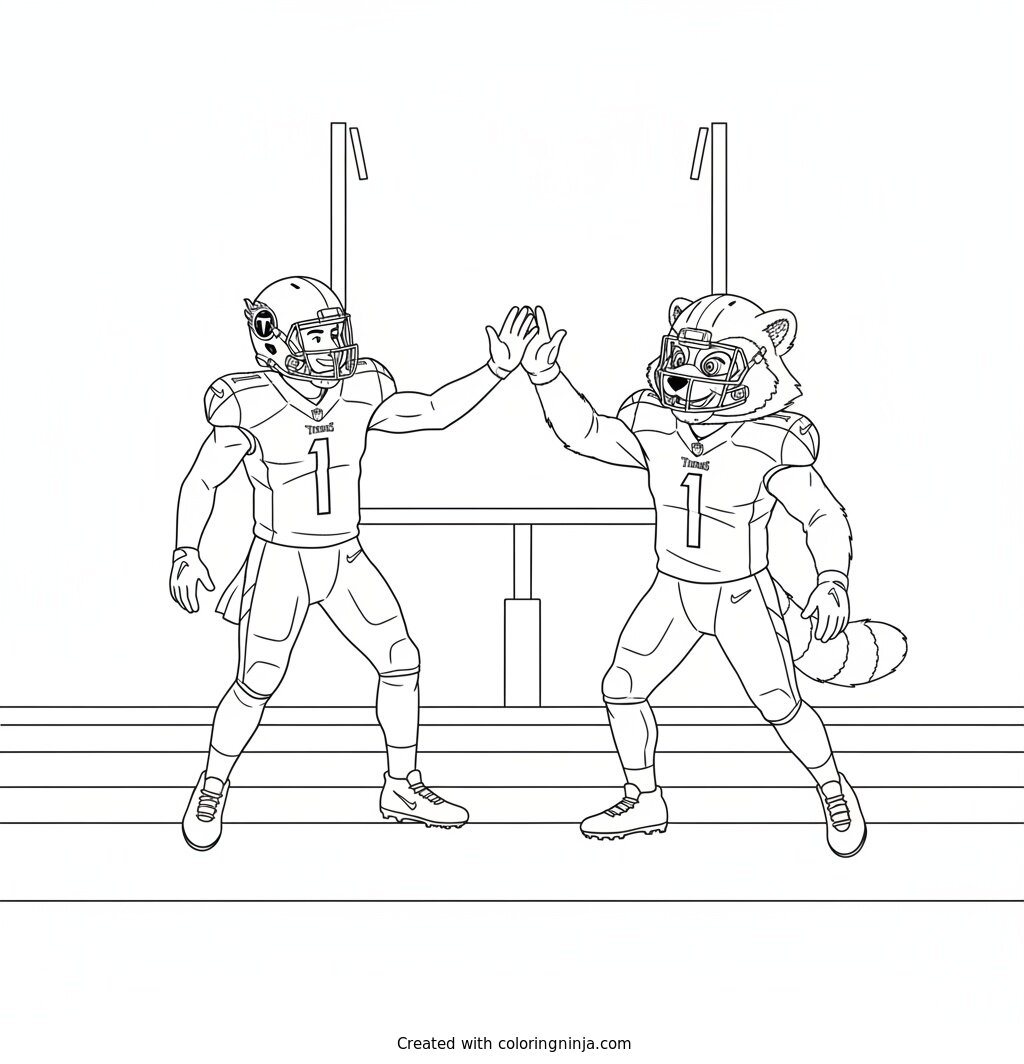 Cam Ward Celebrates With Mascot Coloring Page