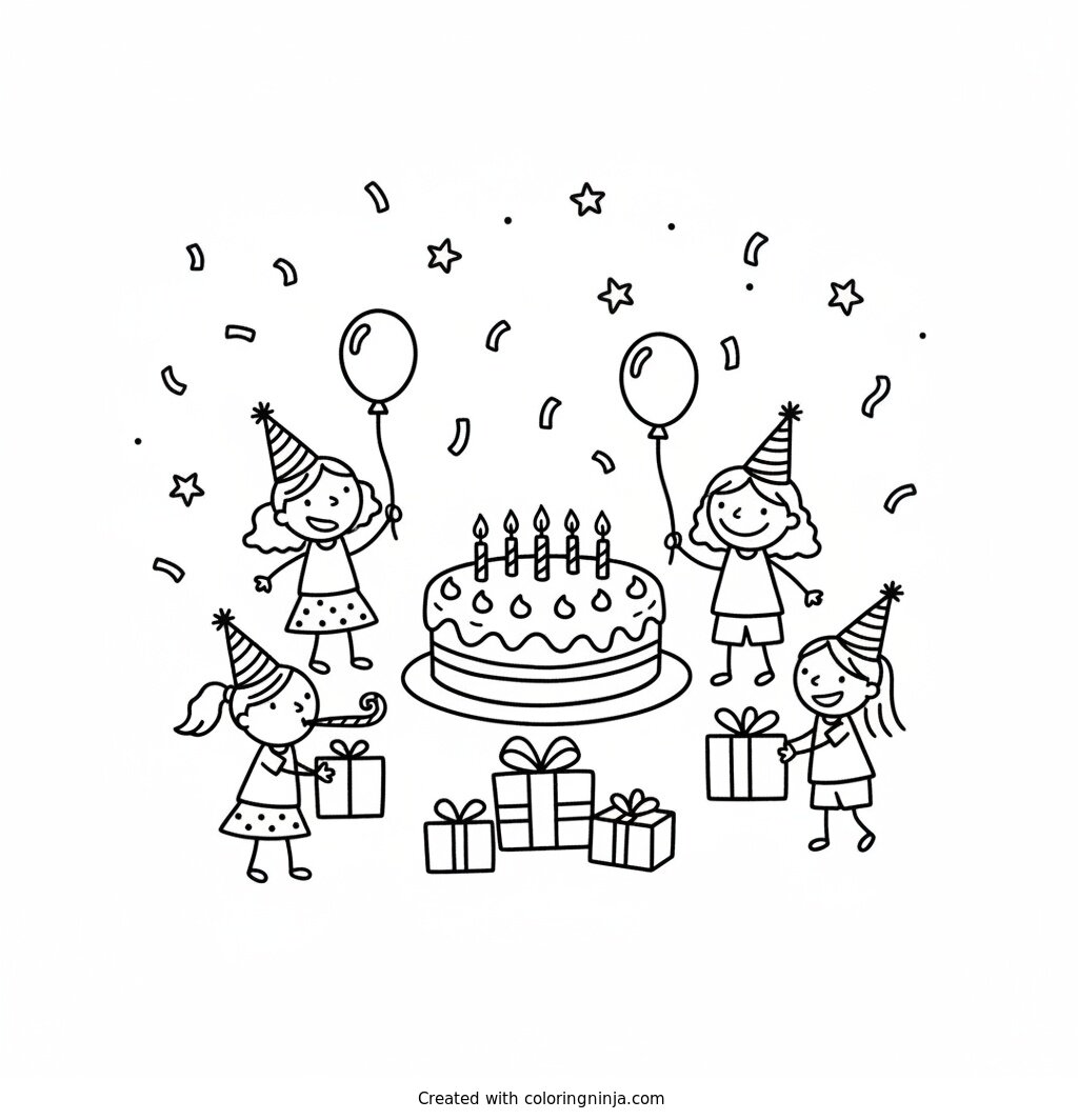 A coloring page of can you create the birthday event party