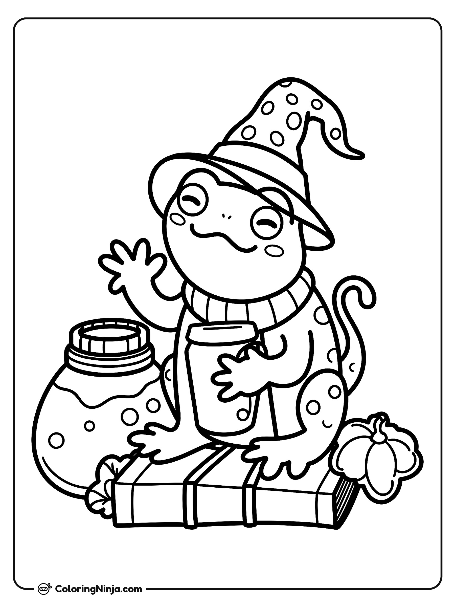 Rana brujita en su cabaña: dibujo para colorear