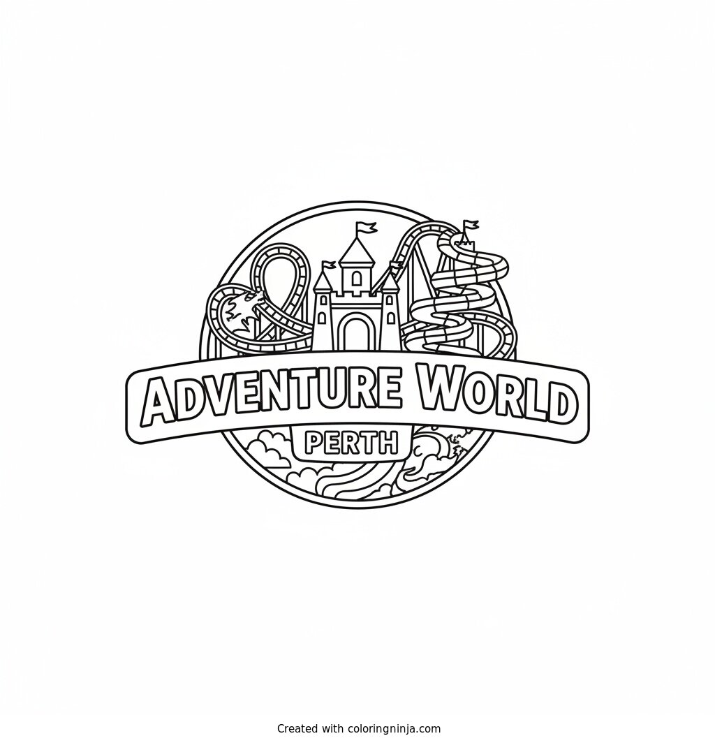 Coloring page of Can you create me one for the Adventure World Perth Logo?