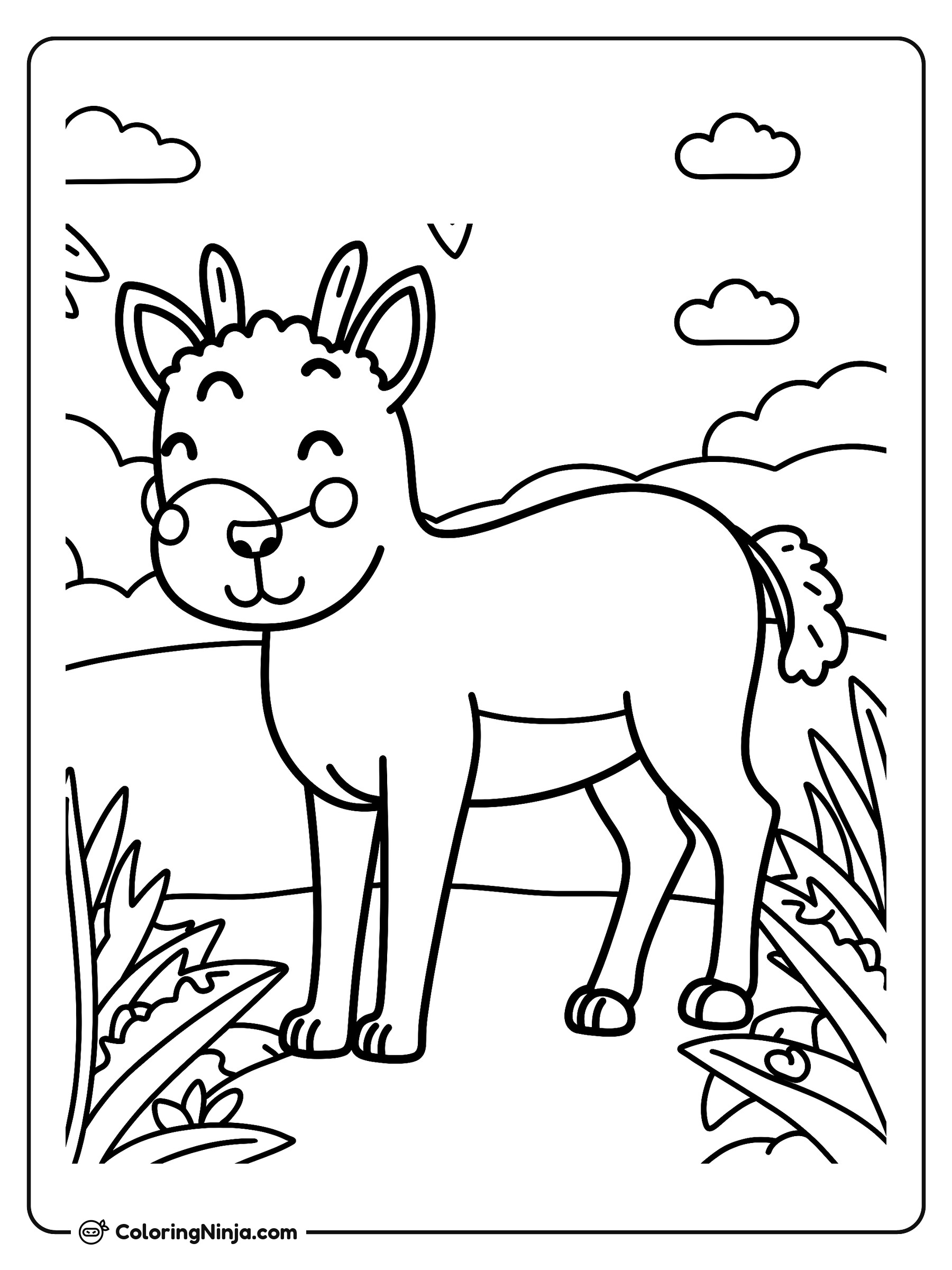 Lindo ciervo de pie al aire libre: dibujo para colorear