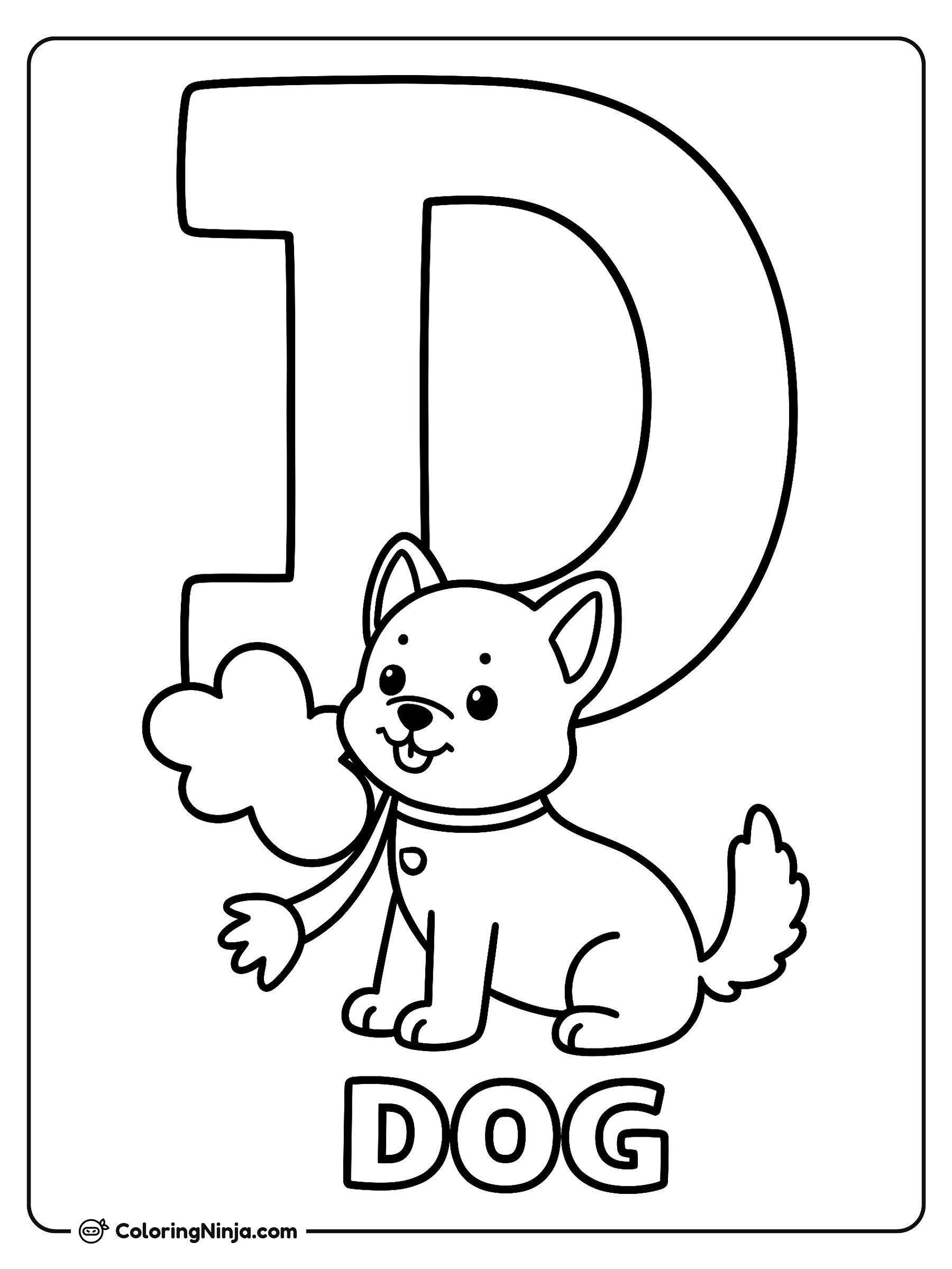 Letter D and a Dog Coloring Page