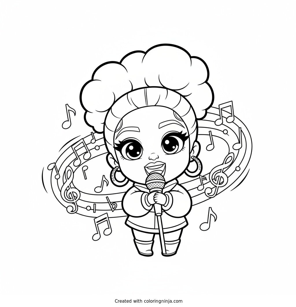 Cardi B Cute Chibi Musician Coloring Page