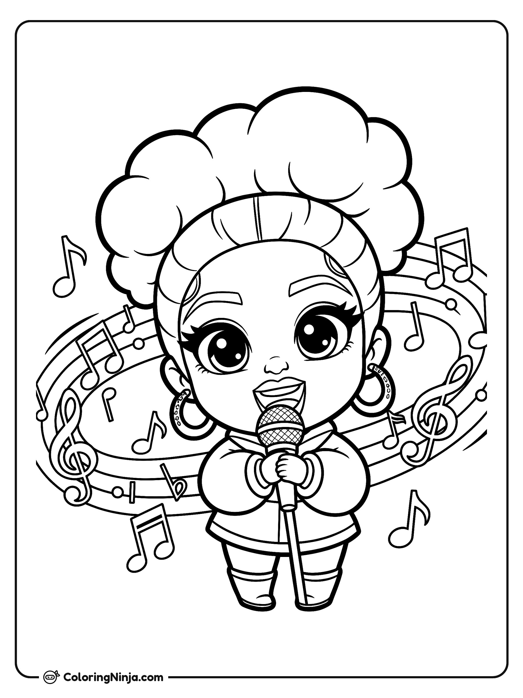 Cardi B en estilo chibi con micrófono: dibujo para colorear