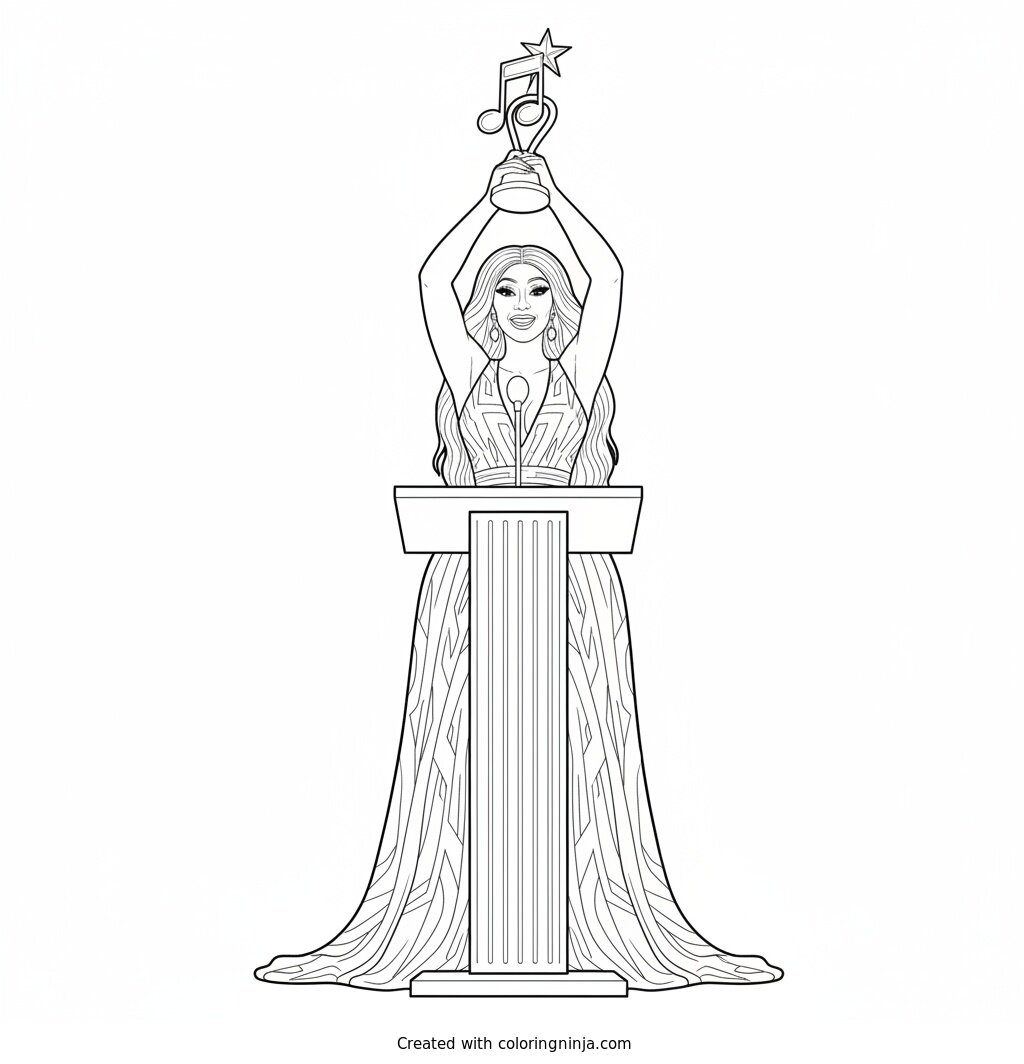 Cardi B Winning Music Award Coloring Page