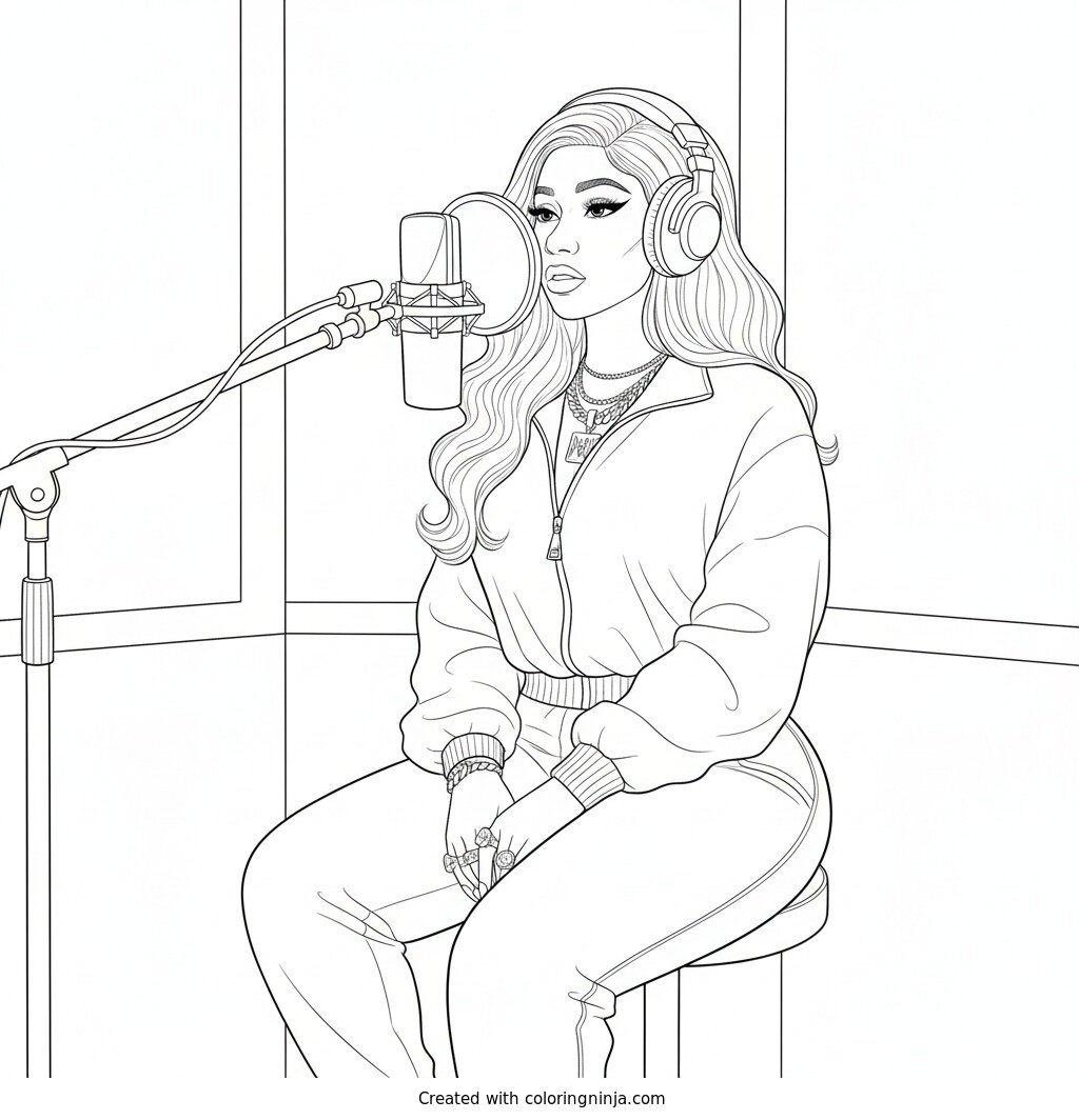 Cardi B In Music Studio Coloring Page