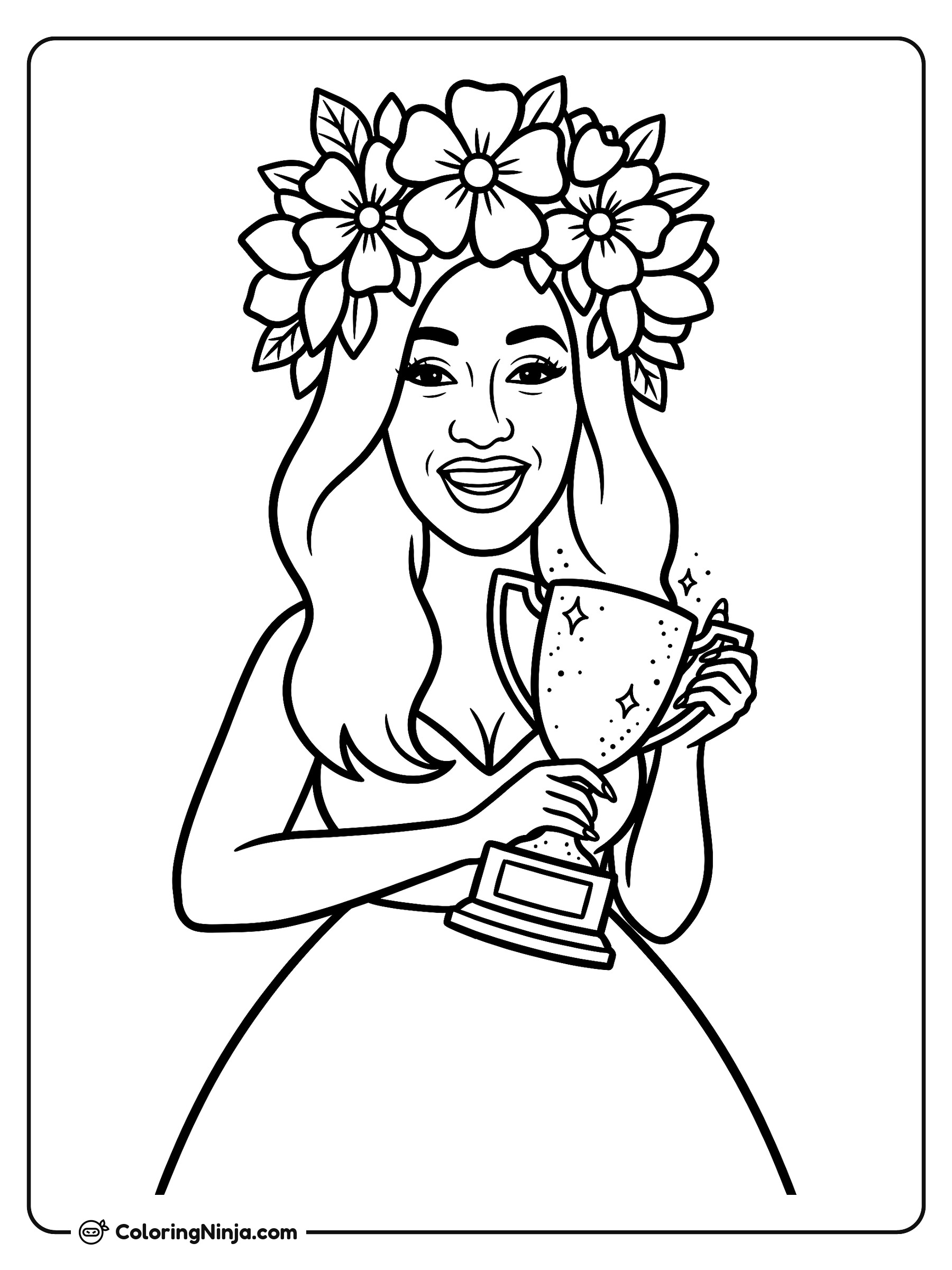 Cardi B Holding A Trophy Coloring Page