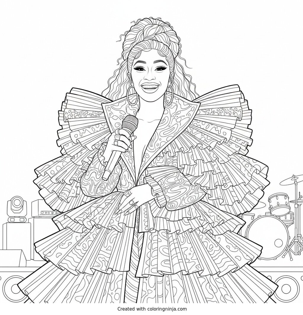 Cardi B Performing On Stage Coloring Page
