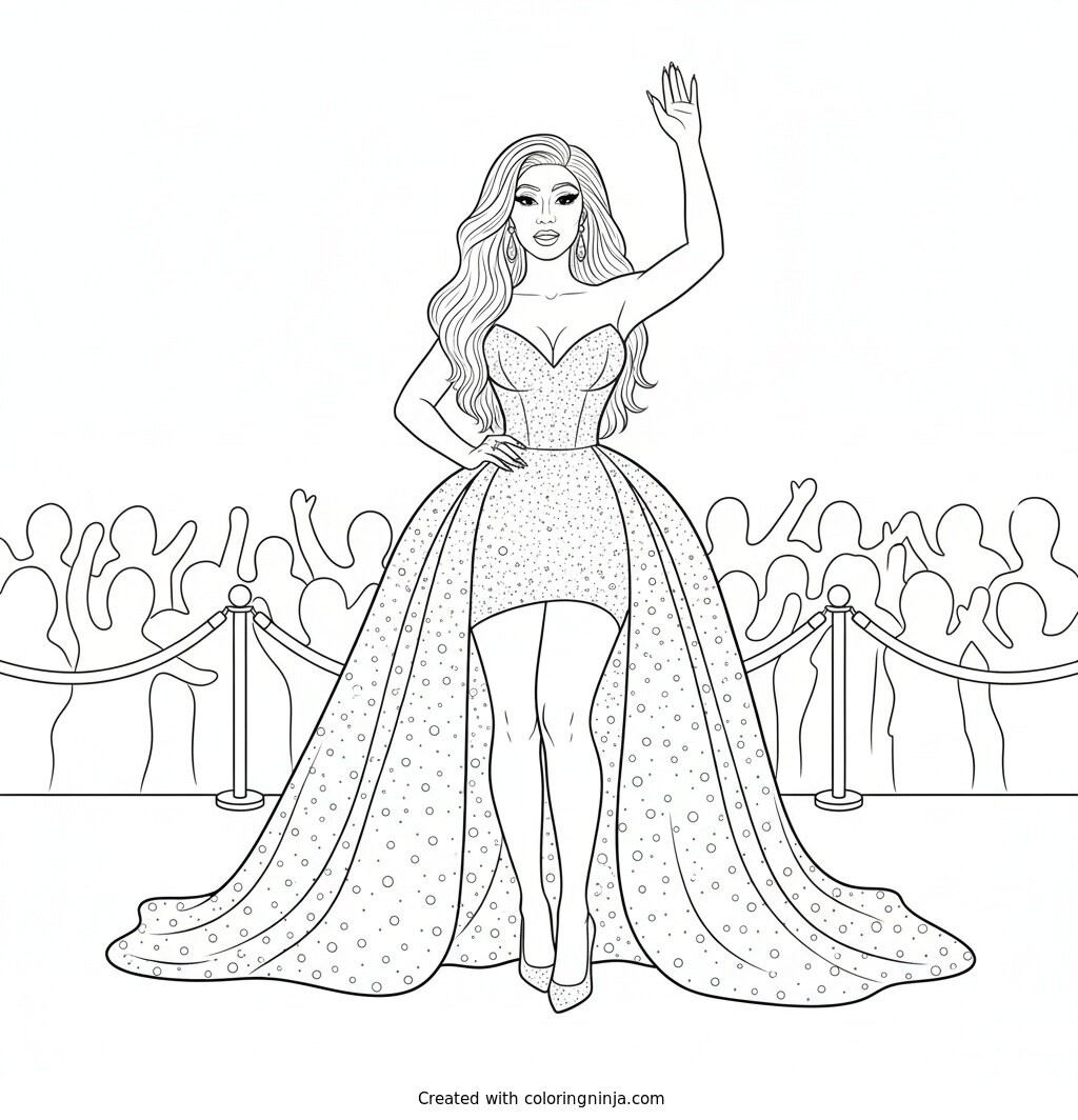 Cardi B On Red Carpet Coloring Page
