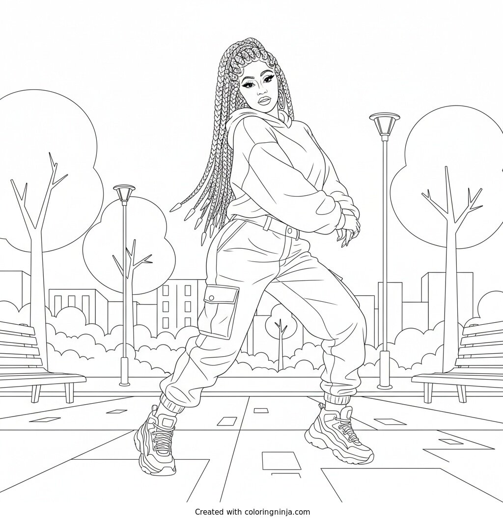 Cardi B Urban Streetwear Style Coloring Page