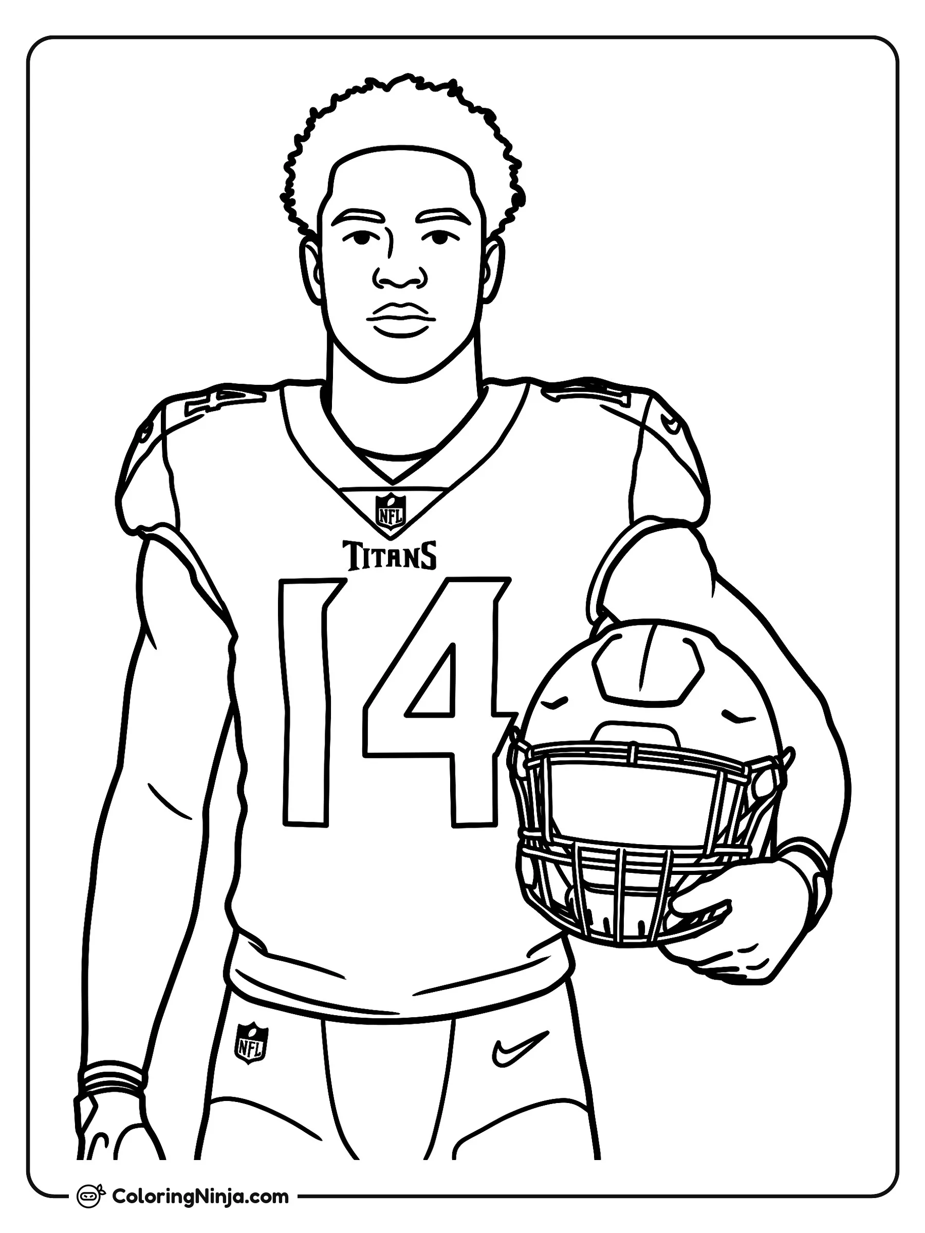 Retrato del jugador Carnell Tate, dibujo para colorear: Carnell Tate posa orgulloso con su uniforme de fútbol americano portando el número 14 en su jersey.